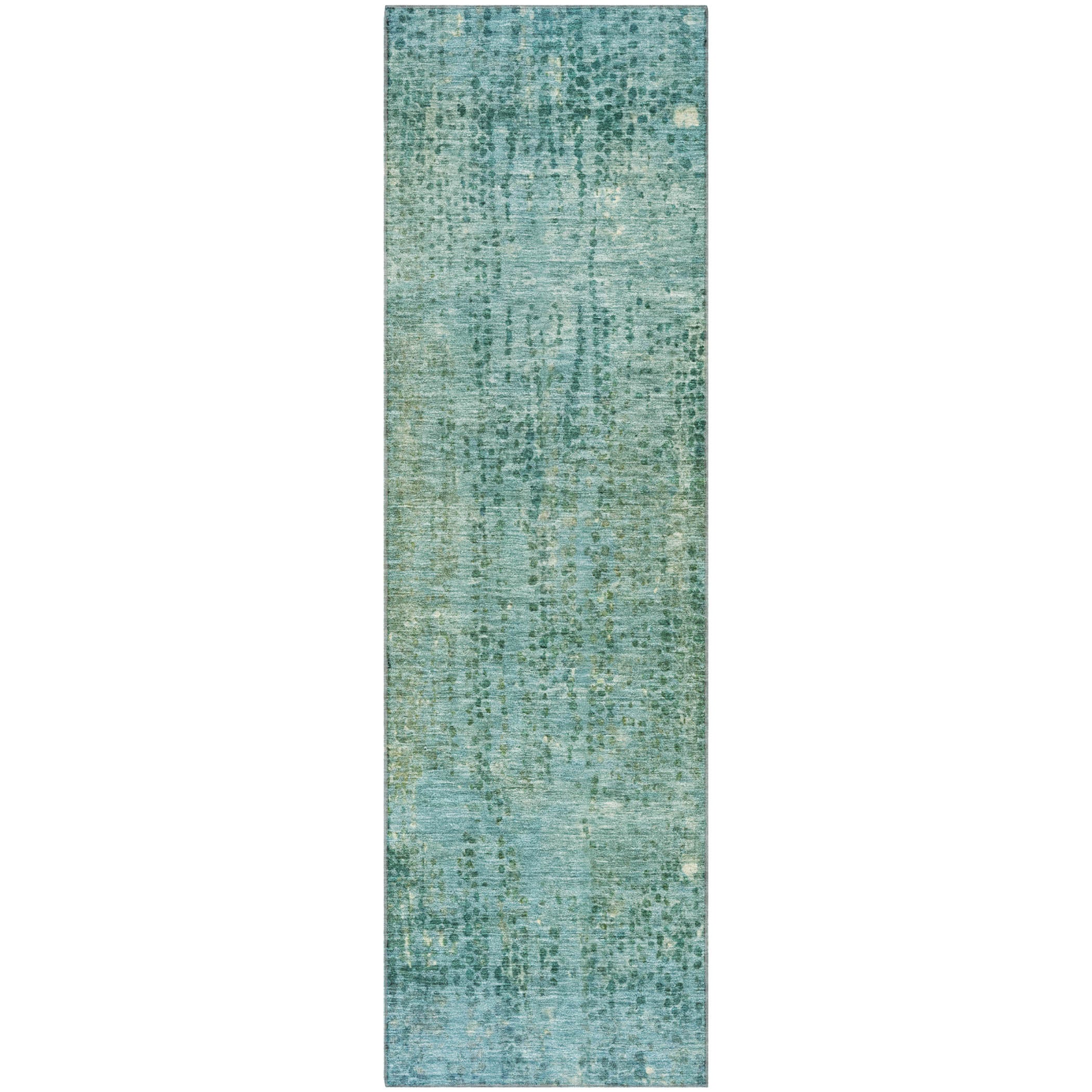 Prague Machine Washable Transitional Teal Rug 2'3" x 7'6" #shape_Runner