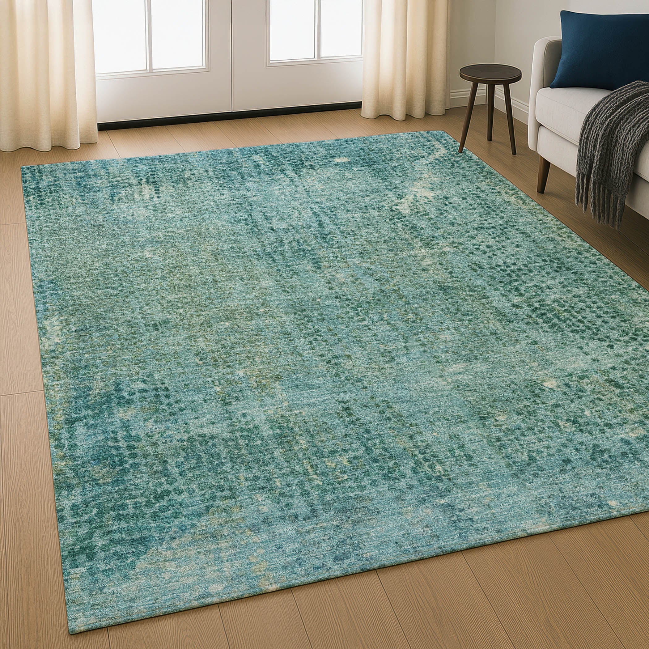 Prague Machine Washable Transitional Teal Rug 2'6" x 3'10" #shape_Rectangle