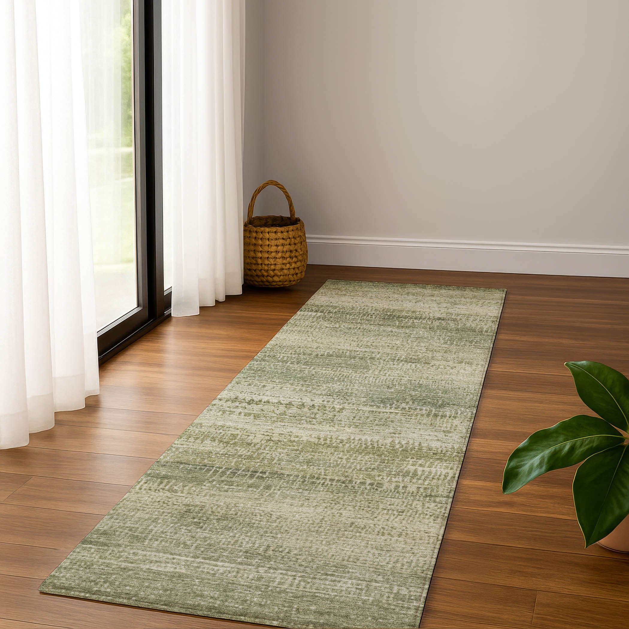 Siena Machine Washable Transitional Aloe Green Rug 2'3" x 7'6" #shape_Runner