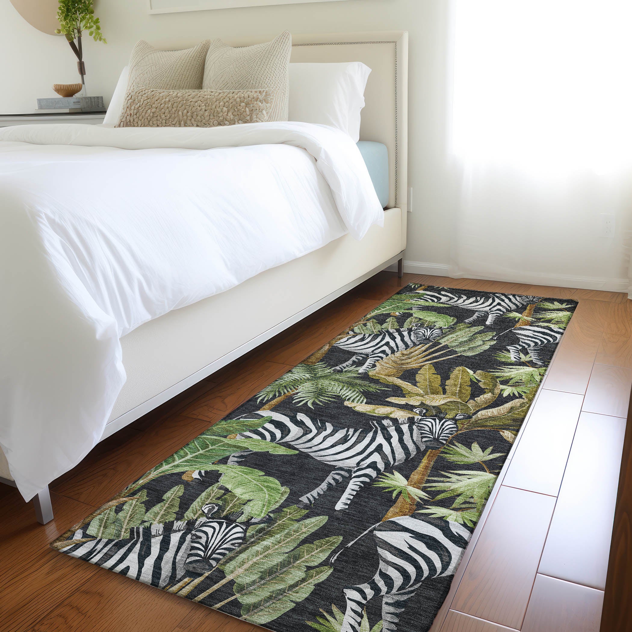 Ghent Machine Washable Tropical Midnight Black Rug 2'3" x 7'6" #shape_Runner
