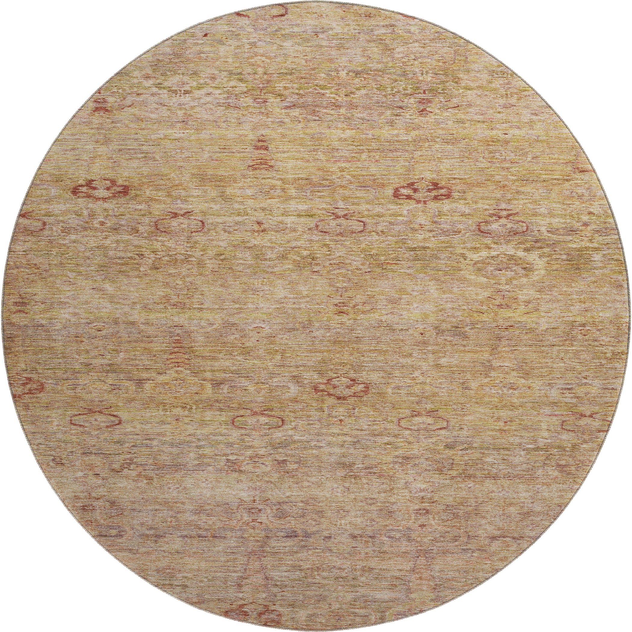 Salzburg Machine Washable Traditional Coral Orange Rug 8' x 8' #shape_Round