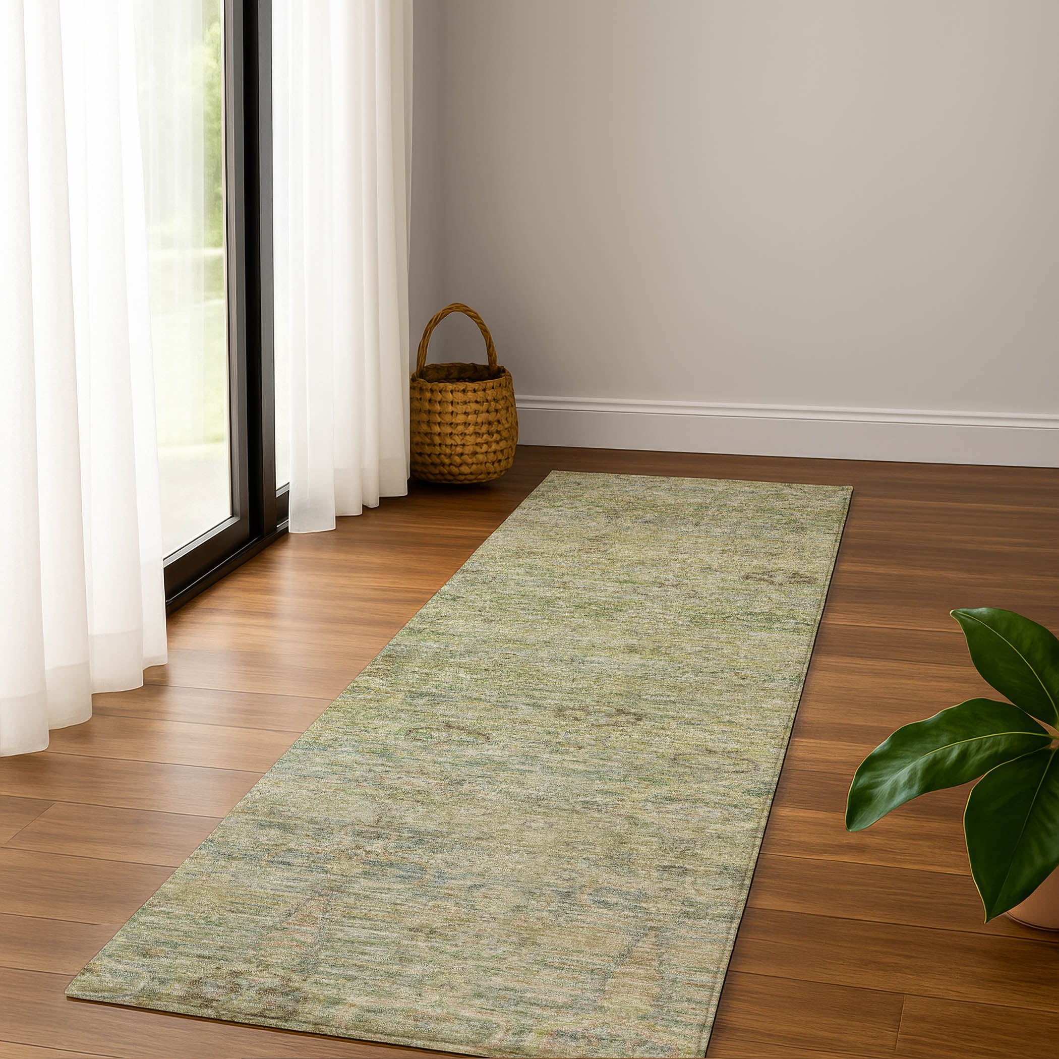 Salzburg Machine Washable Traditional Green Rug 2'3" x 7'6" #shape_Runner