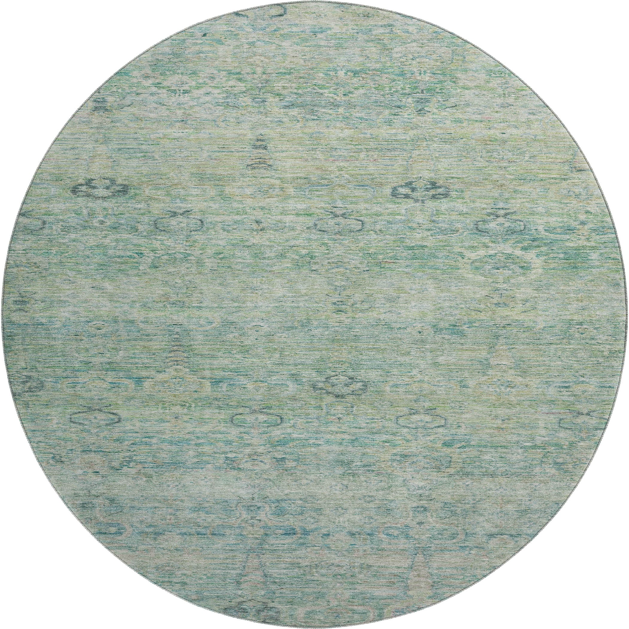 Salzburg Machine Washable Traditional Teal Rug 8' x 8' #shape_Round
