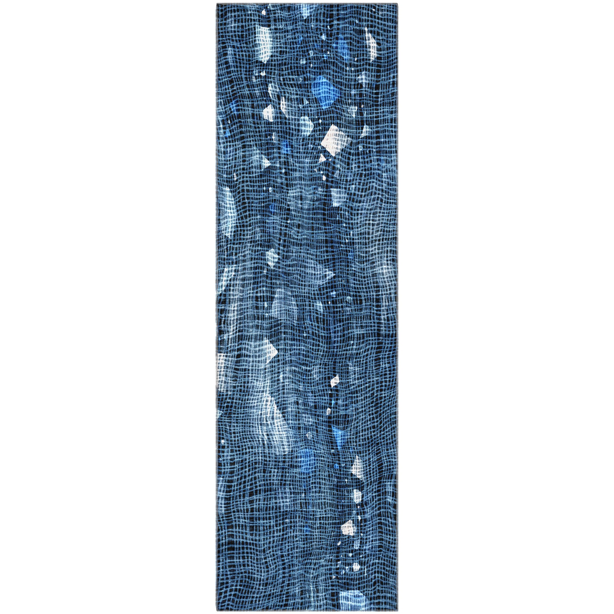 Seville Machine Washable Transitional Blue Rug 2'3" x 7'6" #shape_Runner