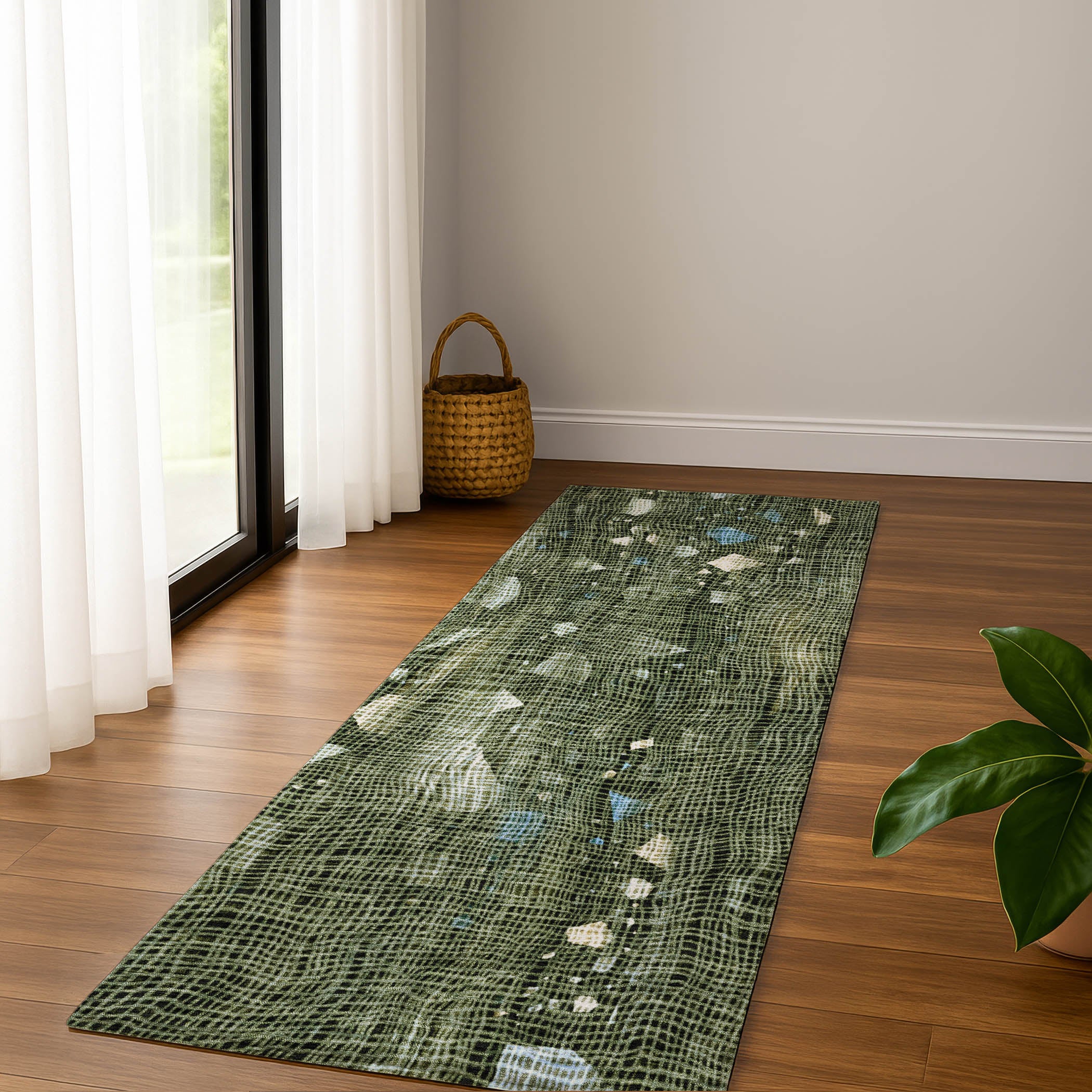 Seville Machine Washable Transitional Fern Green Rug 2'3" x 7'6" #shape_Runner