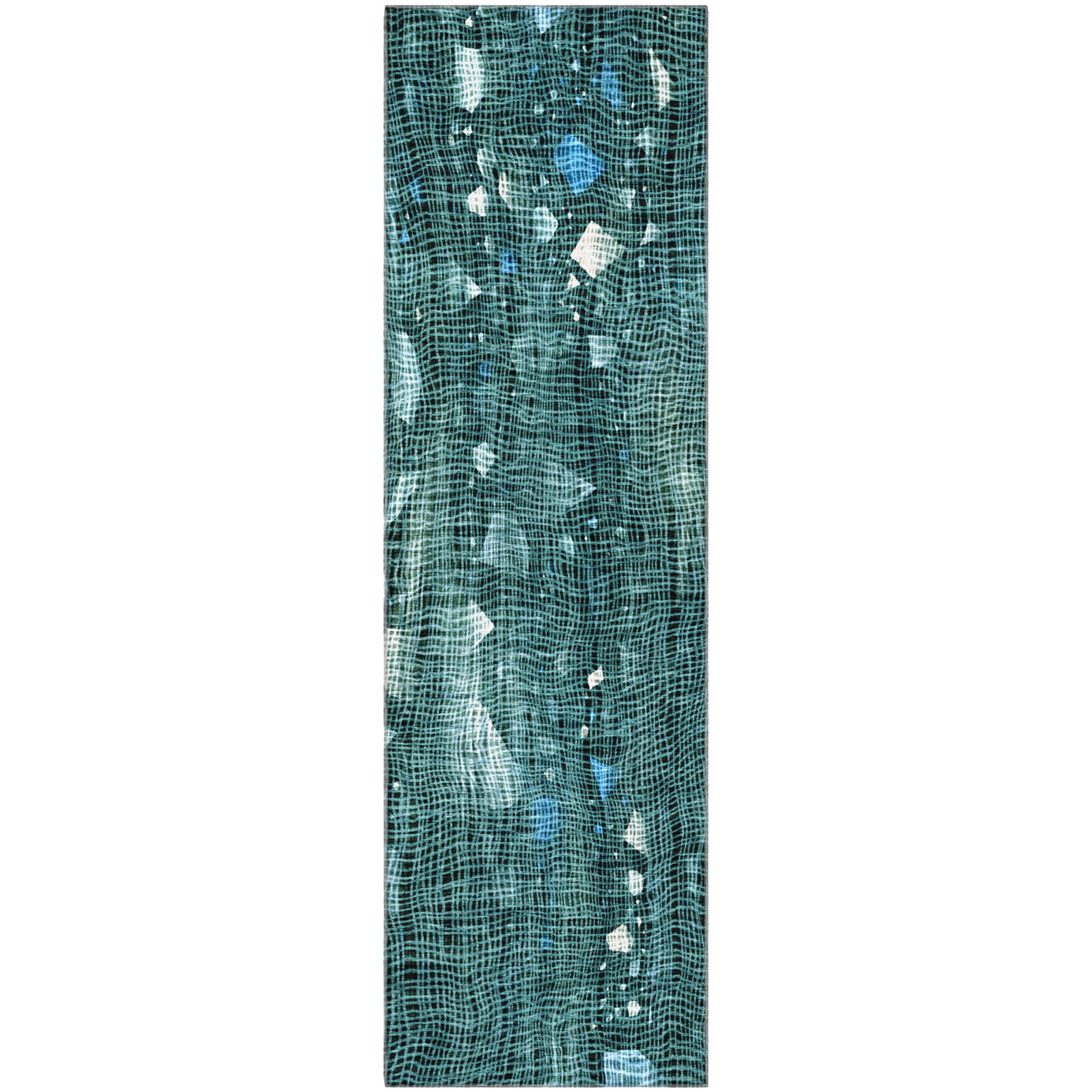 Seville Machine Washable Transitional Teal Rug 2'3" x 7'6" #shape_Runner