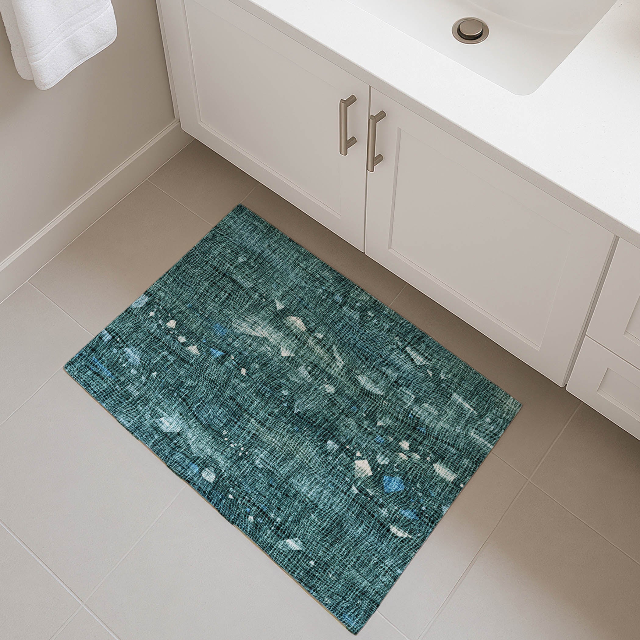 Seville Machine Washable Transitional Teal Rug 1'8" x 2'6" #shape_Rectangle