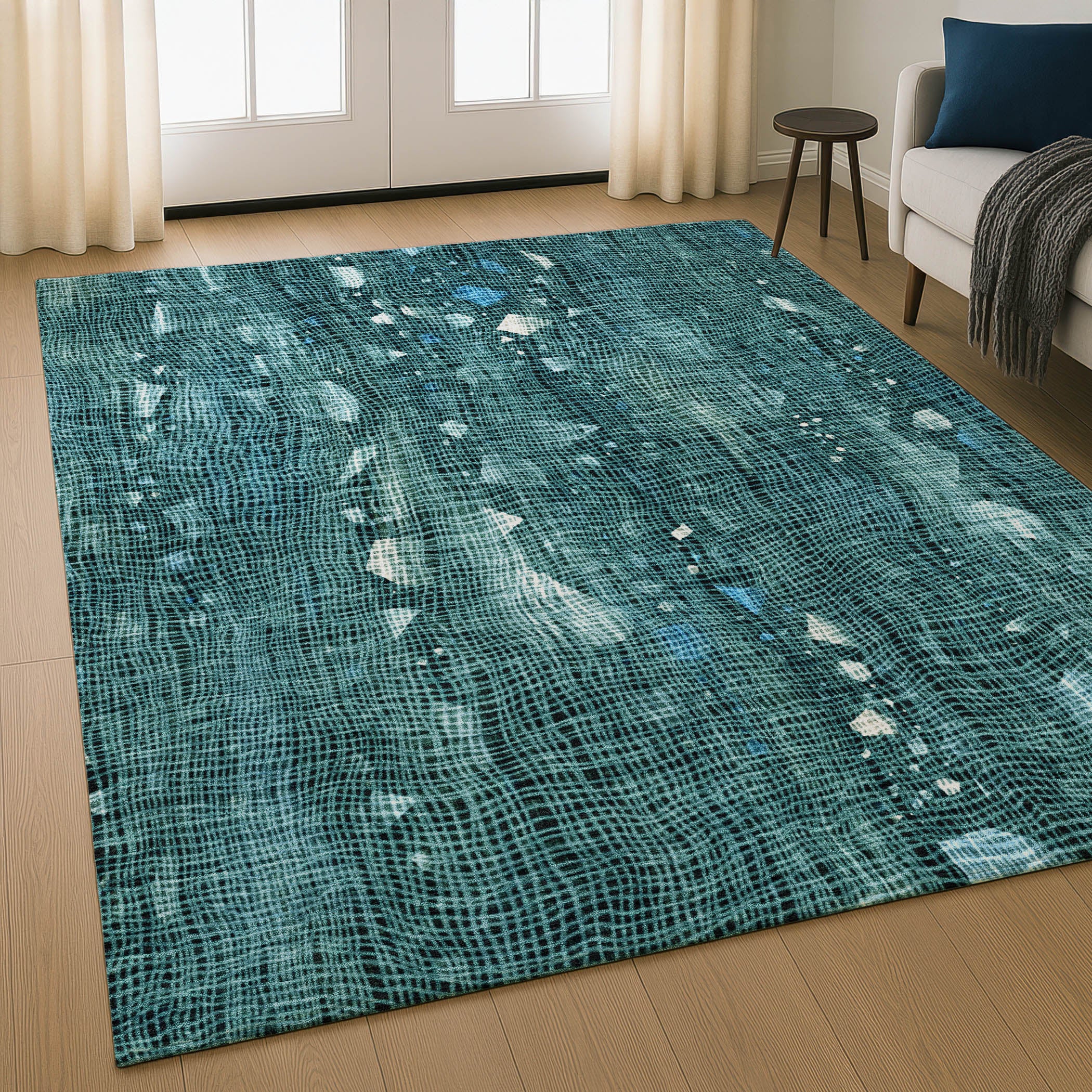 Seville Machine Washable Transitional Teal Rug 2'6" x 3'10" #shape_Rectangle