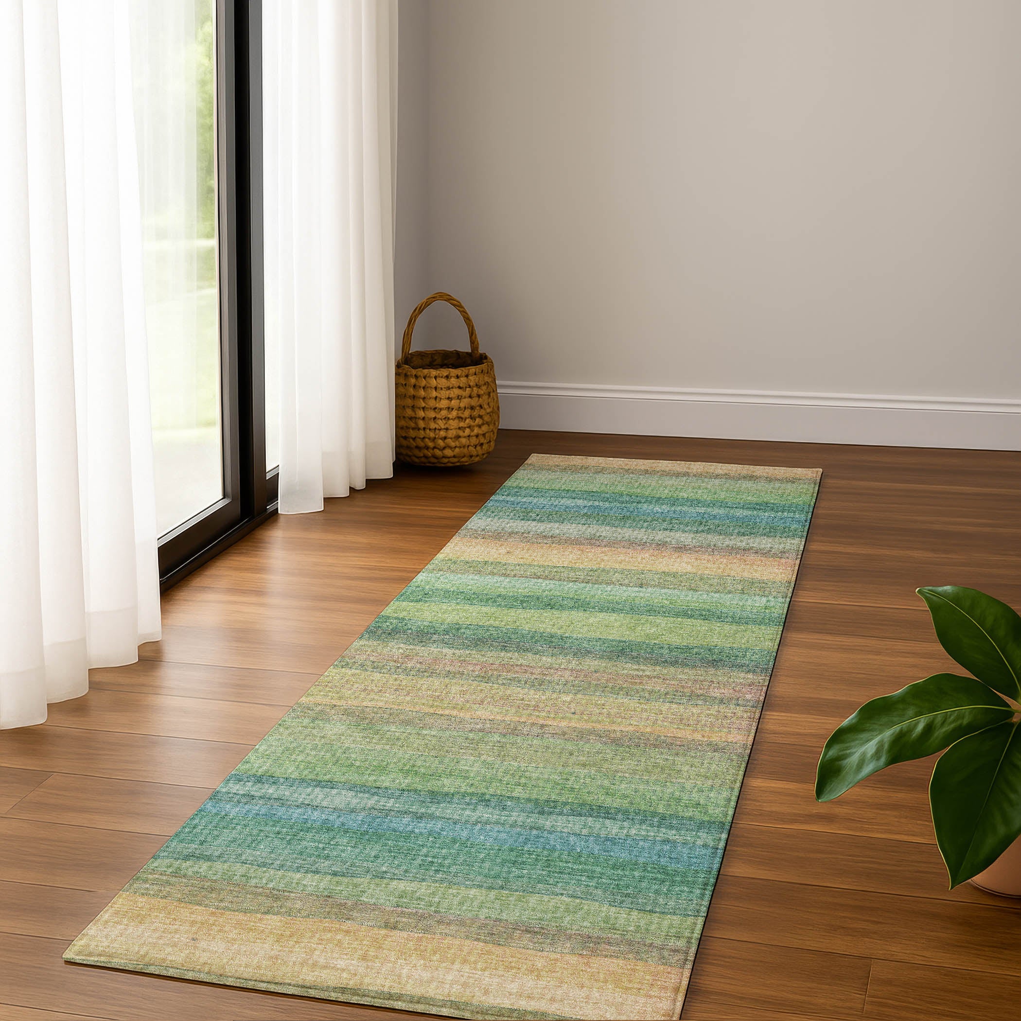 Athens Machine Washable Transitional Aloe Green Rug 2'3" x 7'6" #shape_Runner