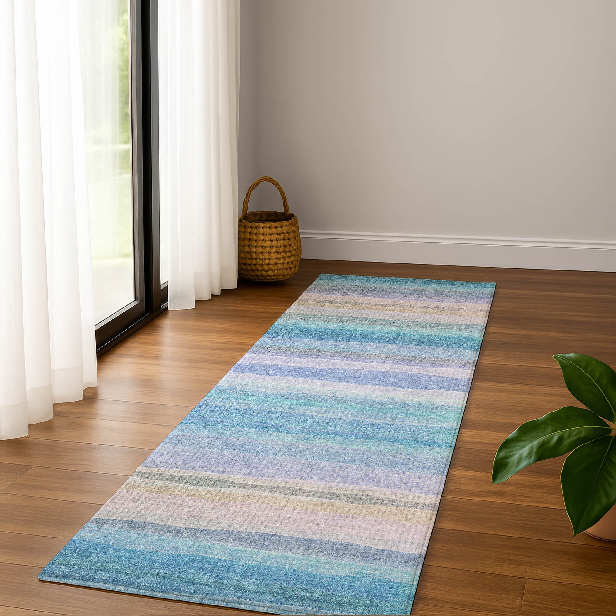 Athens Machine Washable Transitional Aqua Teal Rug 2'3" x 7'6" #shape_Runner
