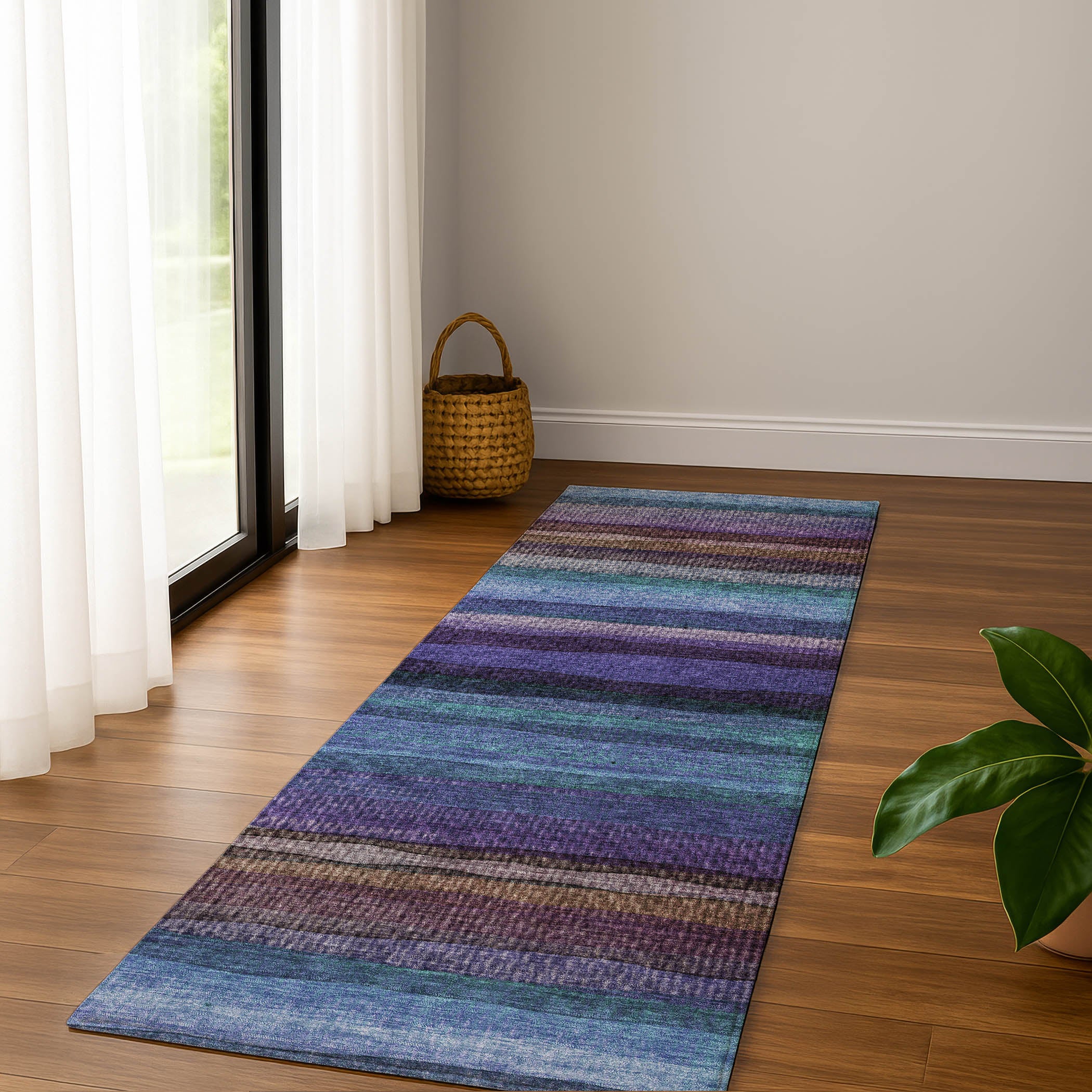 Athens Machine Washable Transitional Blue Rug 2'3" x 7'6" #shape_Runner