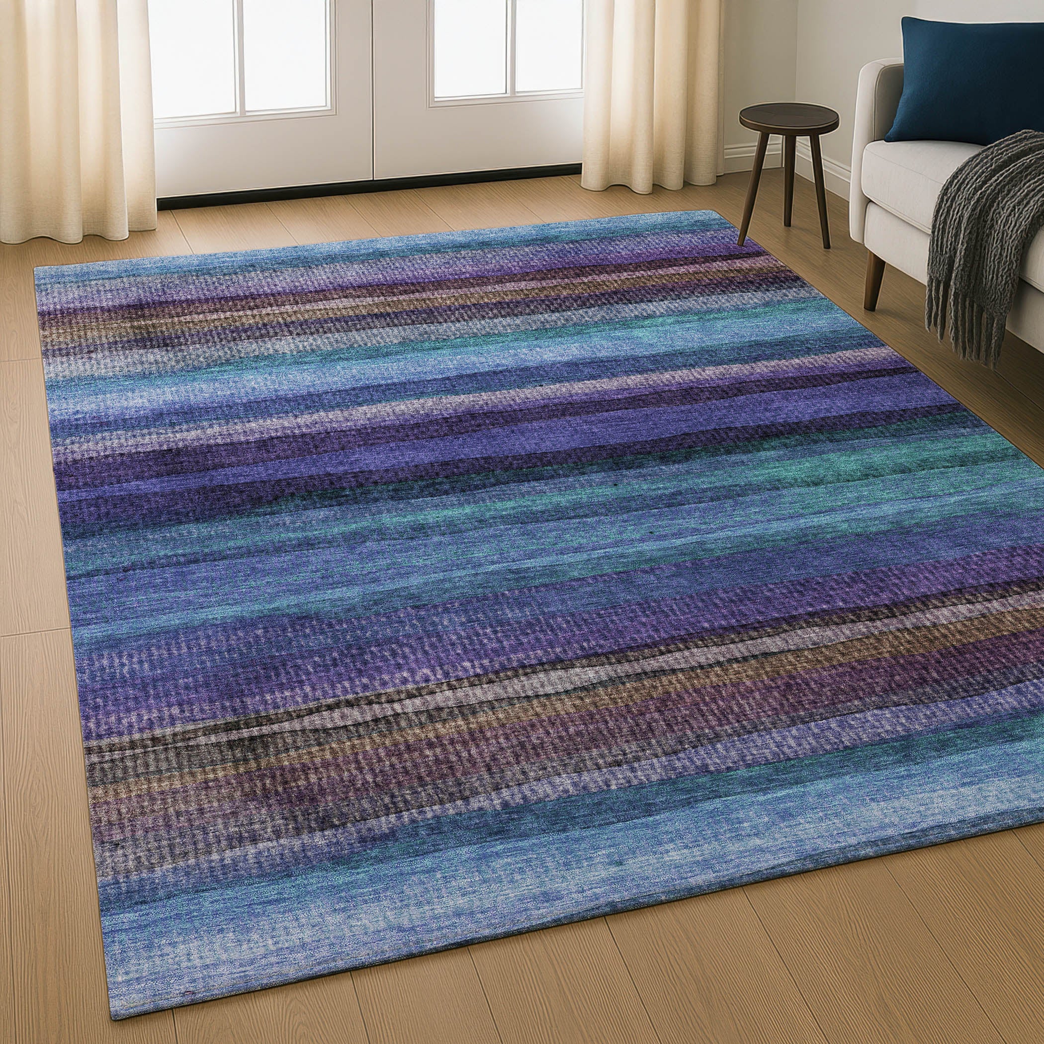 Athens Machine Washable Transitional Blue Rug 2'6" x 3'10" #shape_Rectangle