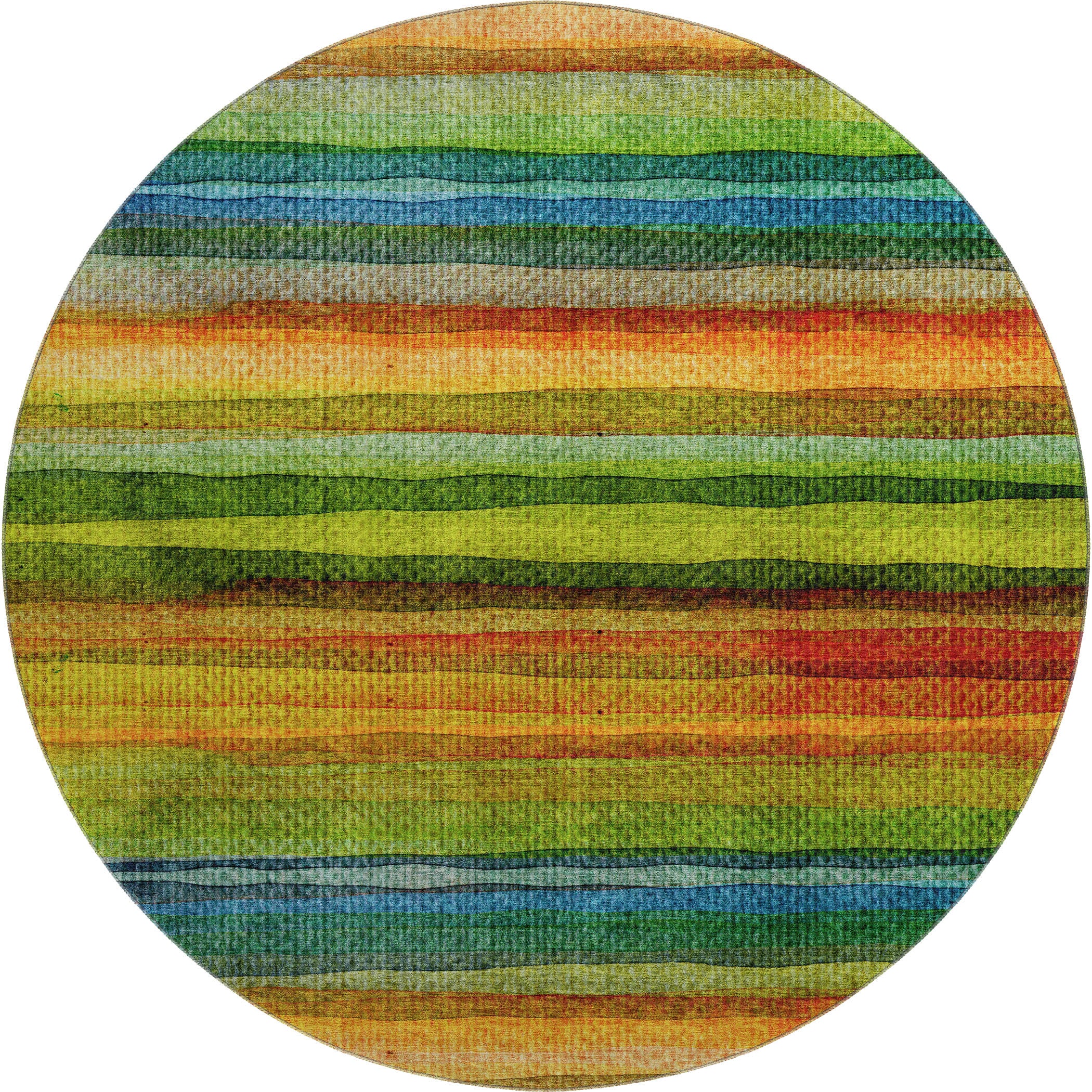 Athens Machine Washable Transitional Green Rug 8' x 8' #shape_Round