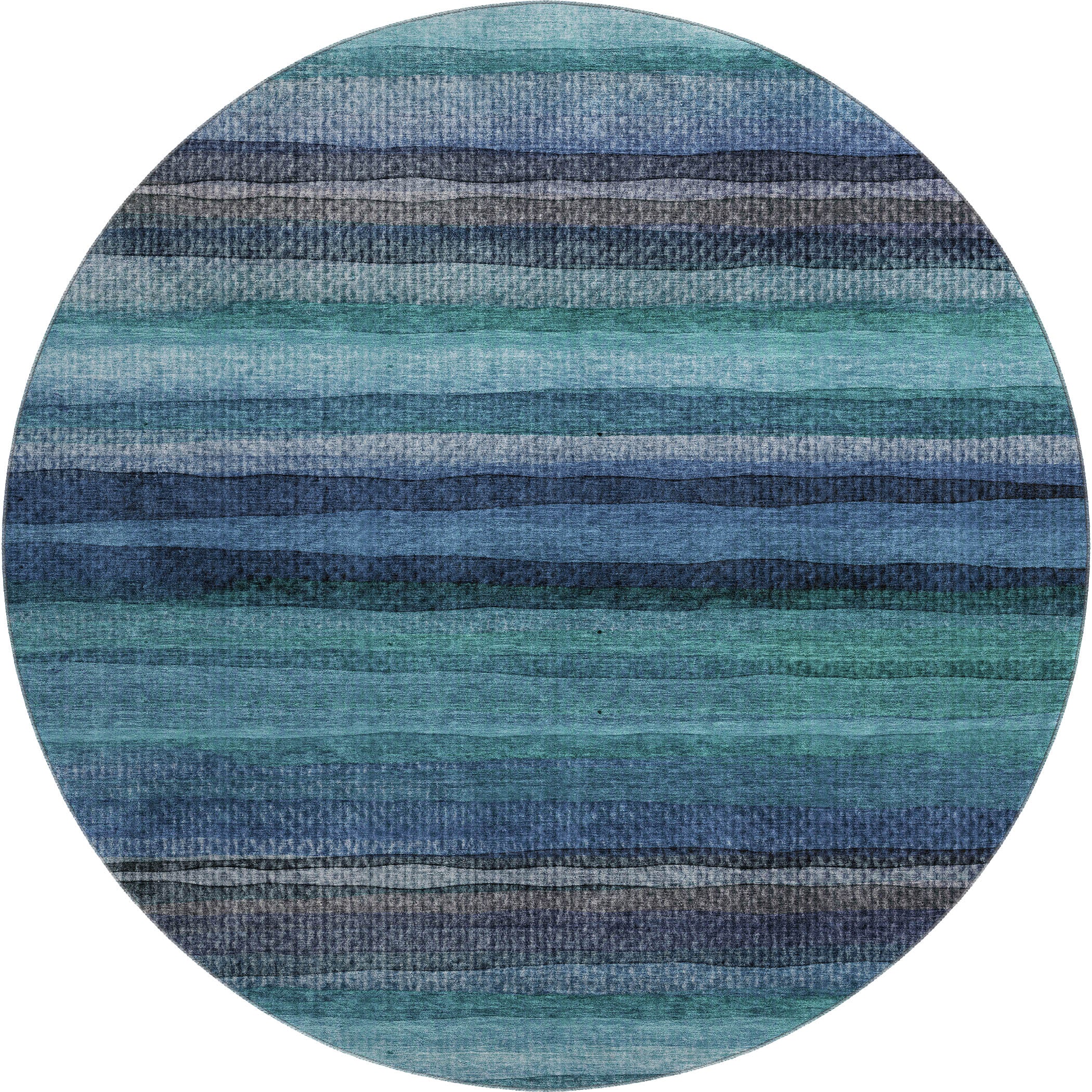 Athens Machine Washable Transitional Teal Rug 8' x 8' #shape_Round