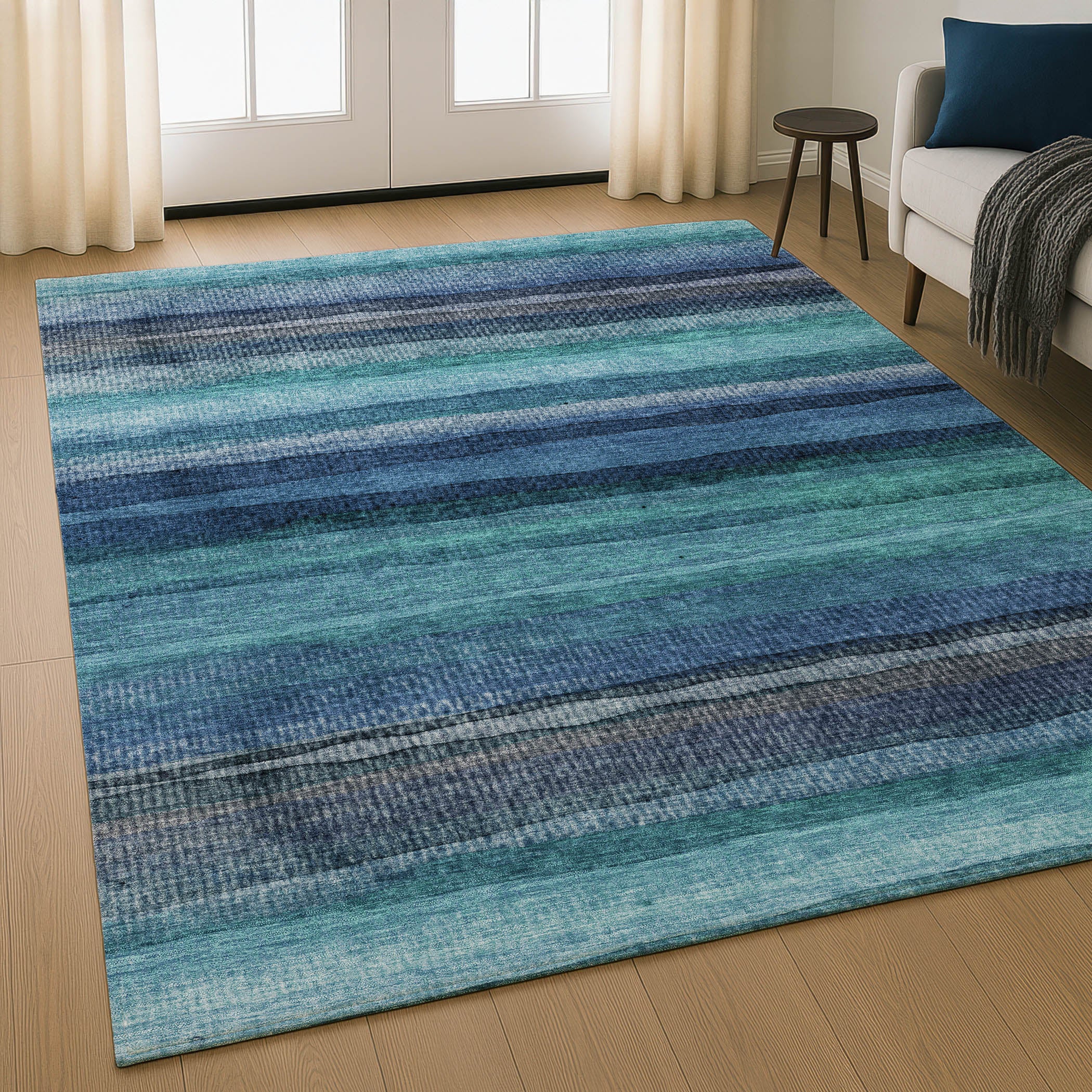Athens Machine Washable Transitional Teal Rug 2'6" x 3'10" #shape_Rectangle