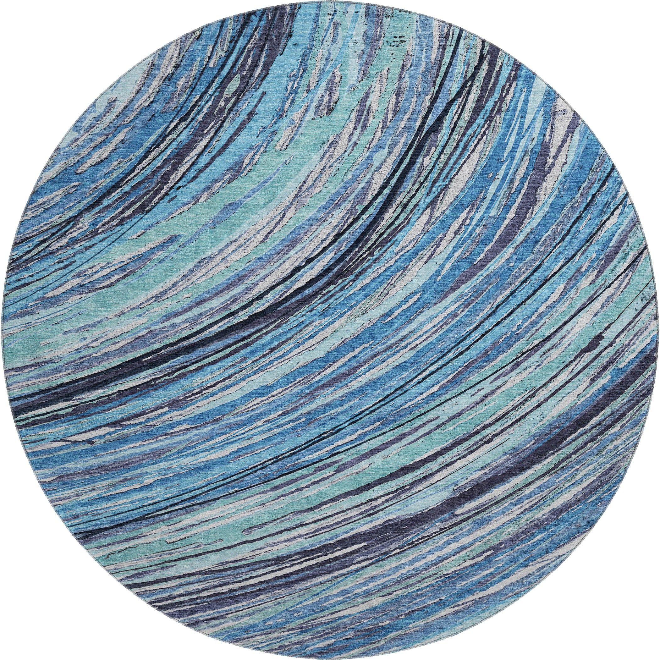Tbilisi Machine Washable Transitional Blue Rug 8' x 8' #shape_Round