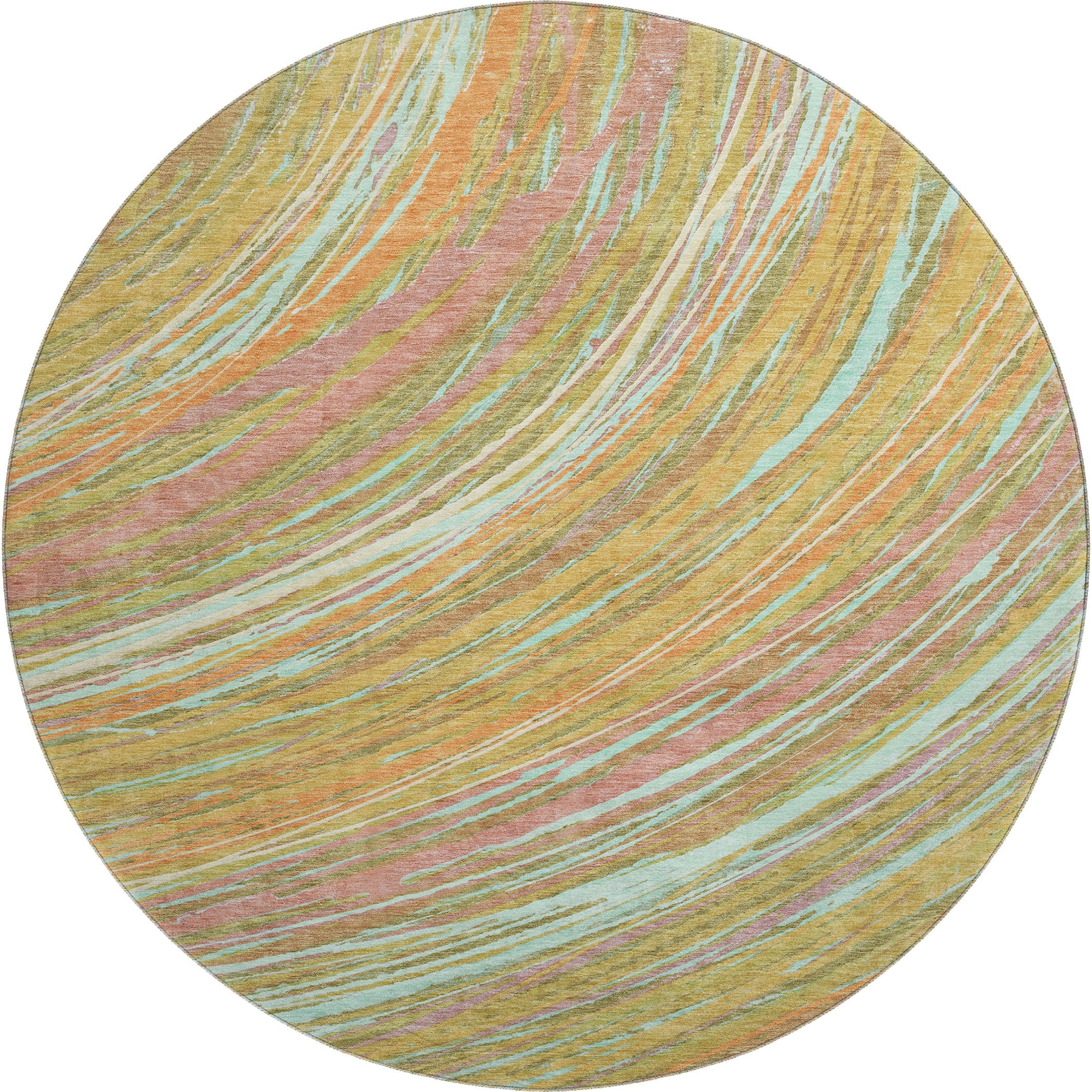 Tbilisi Machine Washable Transitional Gold Rug 8' x 8' #shape_Round