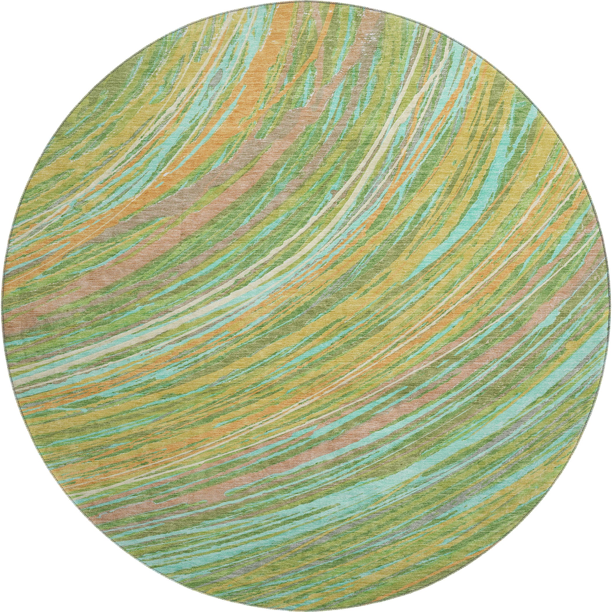 Tbilisi Machine Washable Transitional Green Rug 8' x 8' #shape_Round