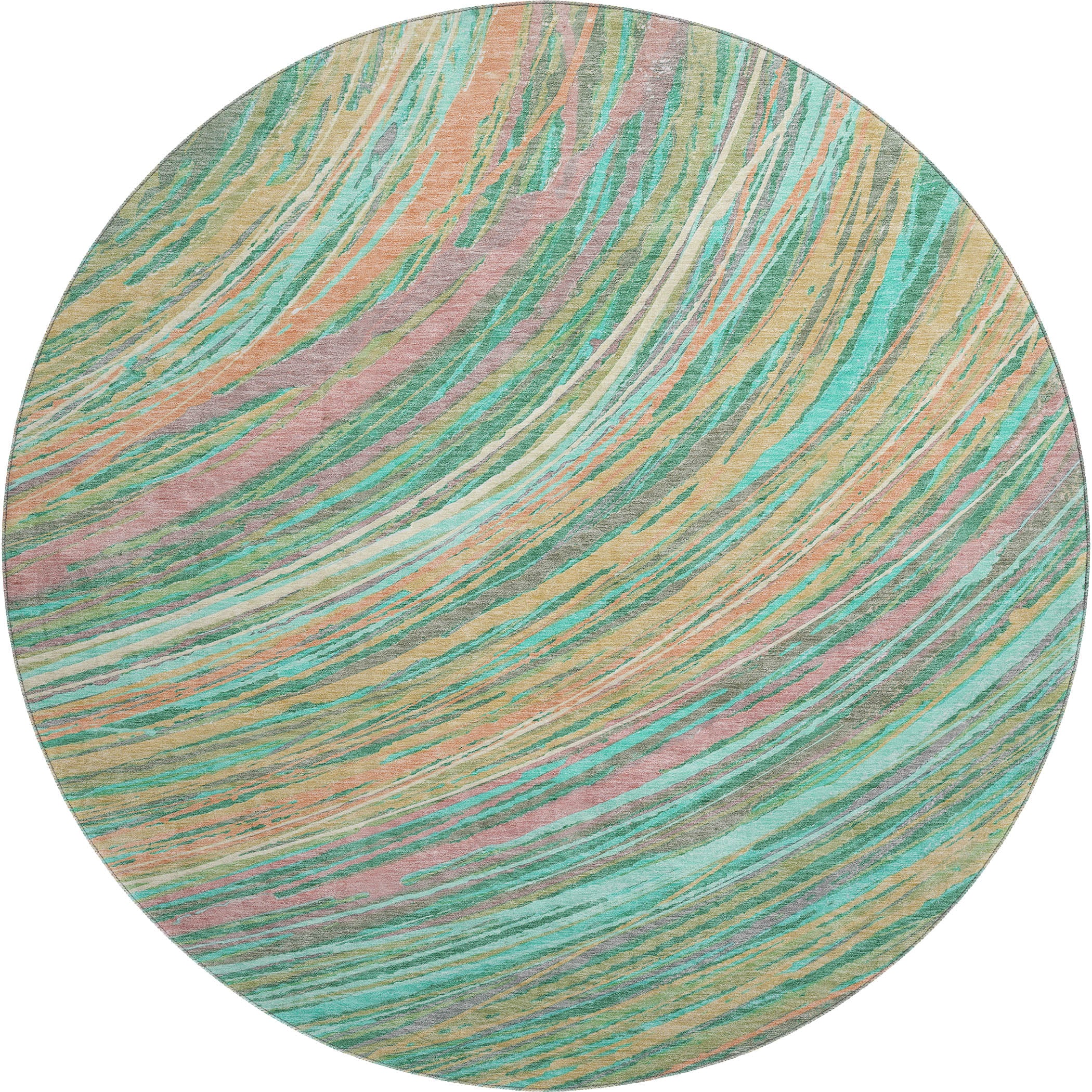 Tbilisi Machine Washable Transitional Teal Rug 8' x 8' #shape_Round