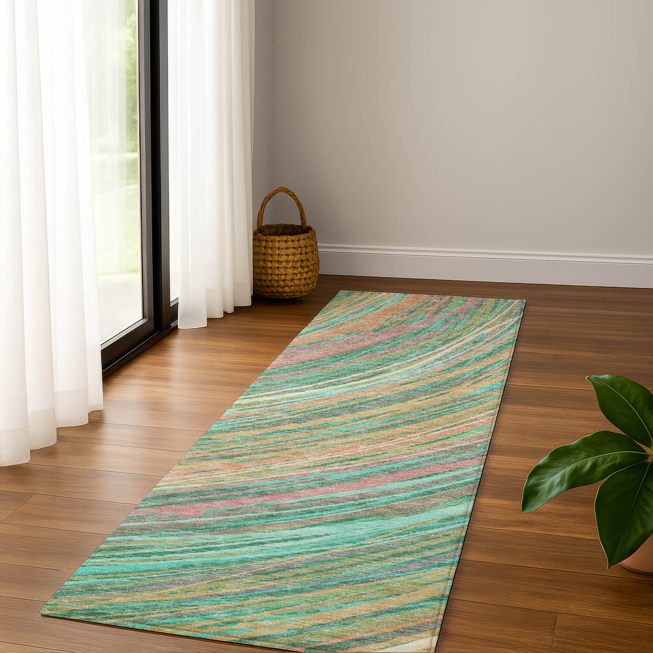Tbilisi Machine Washable Transitional Teal Rug 2'3" x 7'6" #shape_Runner