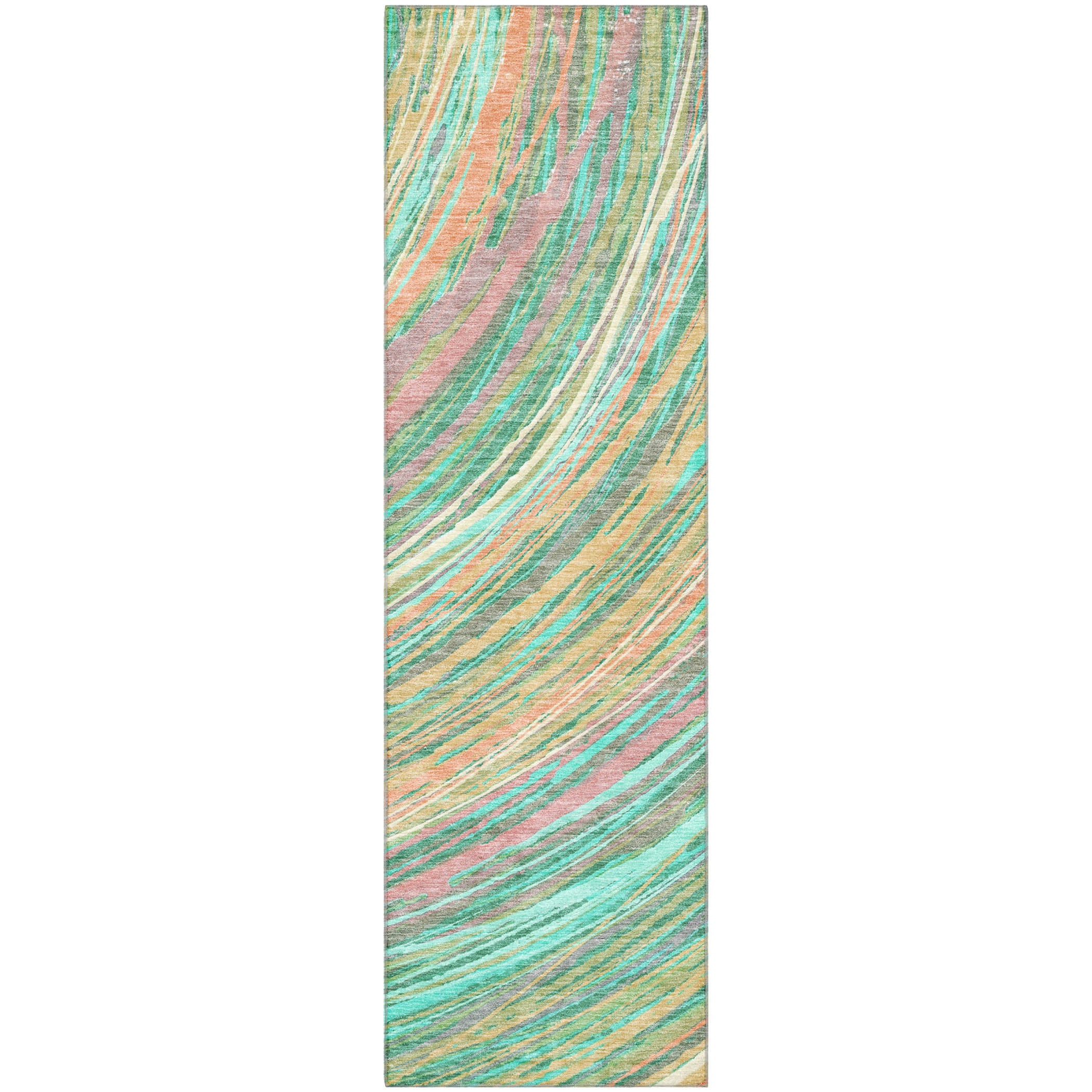 Tbilisi Machine Washable Transitional Teal Rug 2'3" x 7'6" #shape_Runner