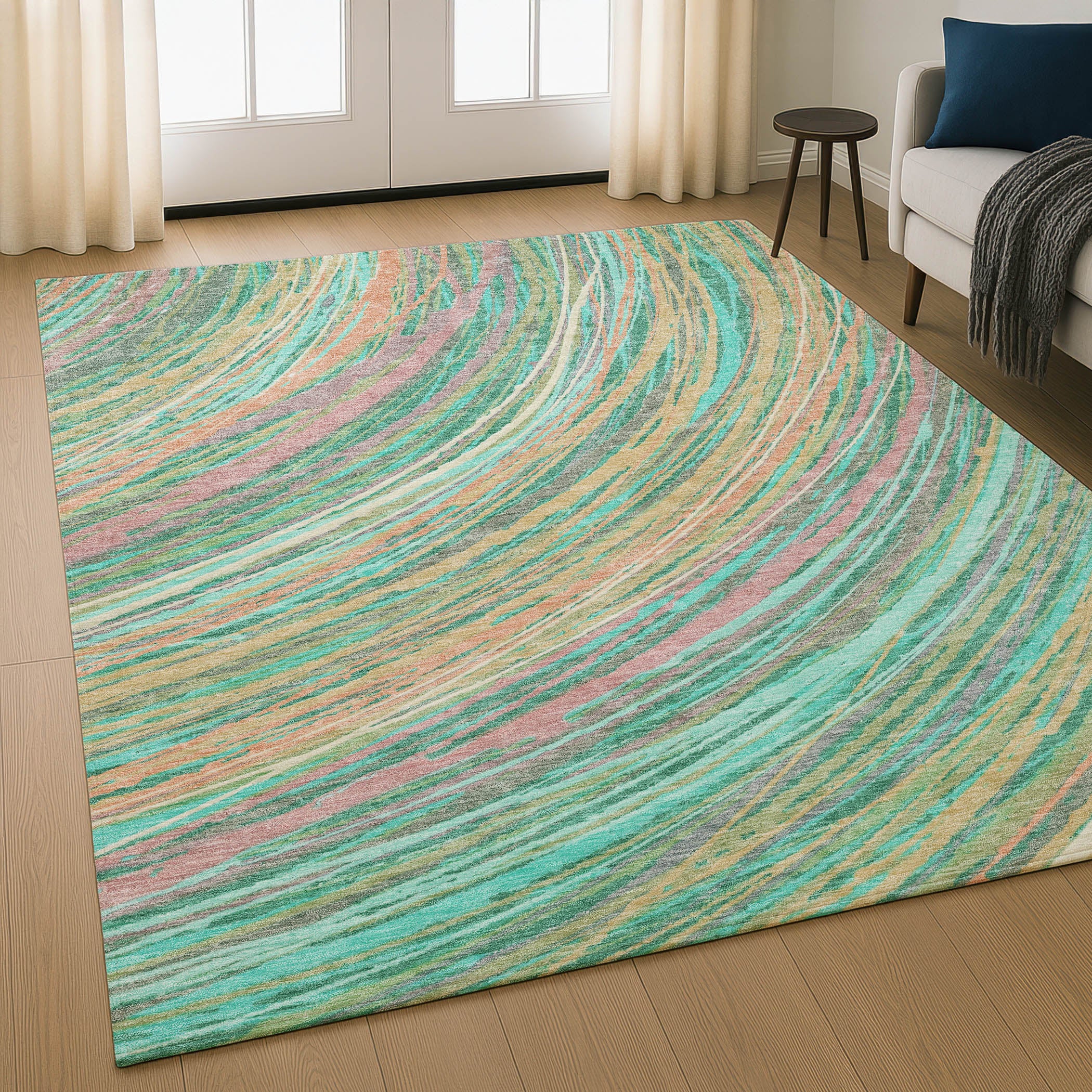 Tbilisi Machine Washable Transitional Teal Rug 2'6" x 3'10" #shape_Rectangle