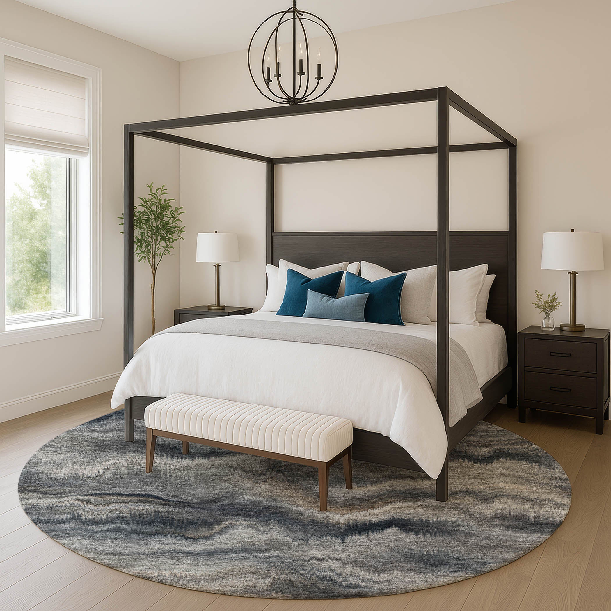 Bergen Machine Washable Transitional Gray Rug 8' x 8' #shape_Round