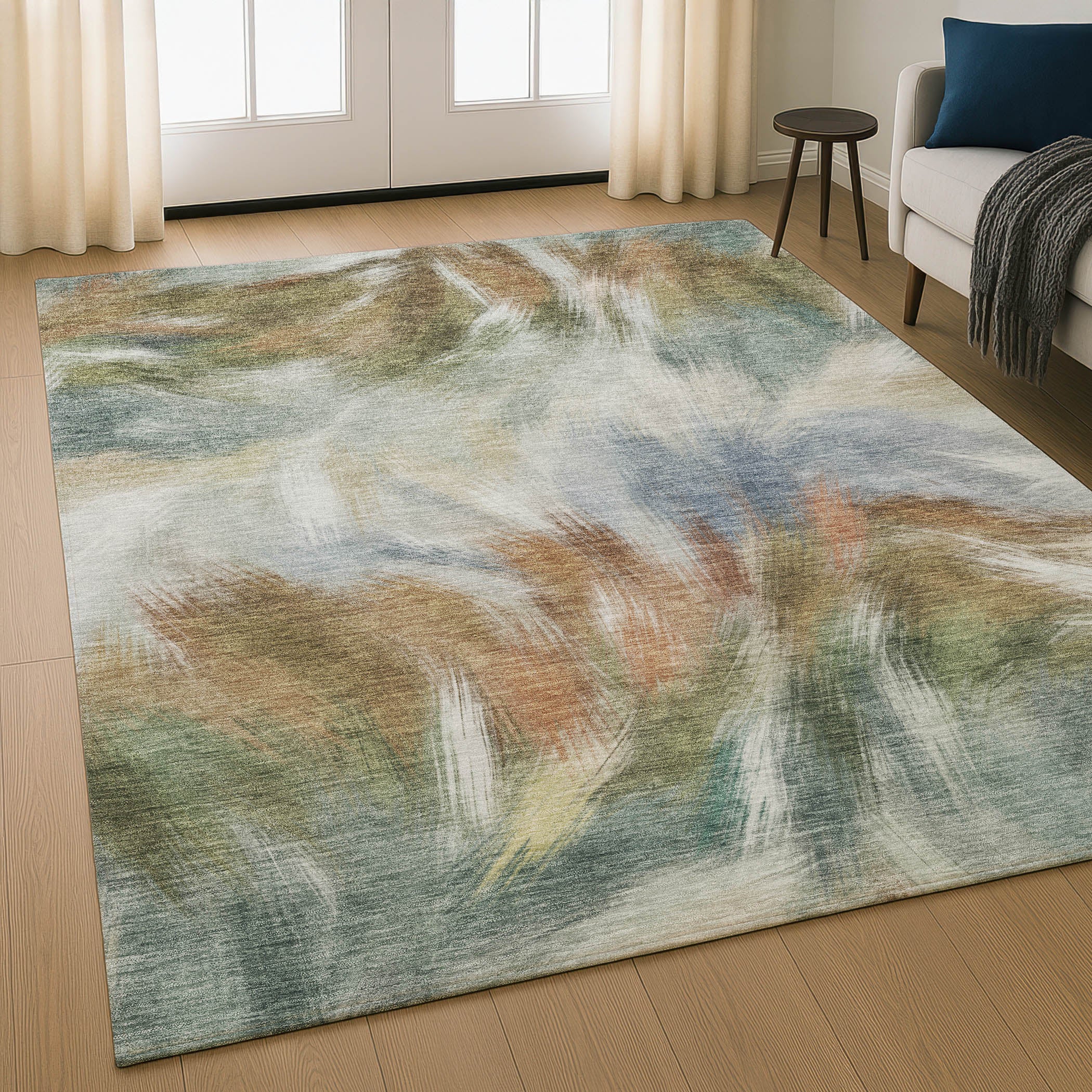 Split Machine Washable Transitional Beige Brown Rug 2'6" x 3'10" #shape_Rectangle