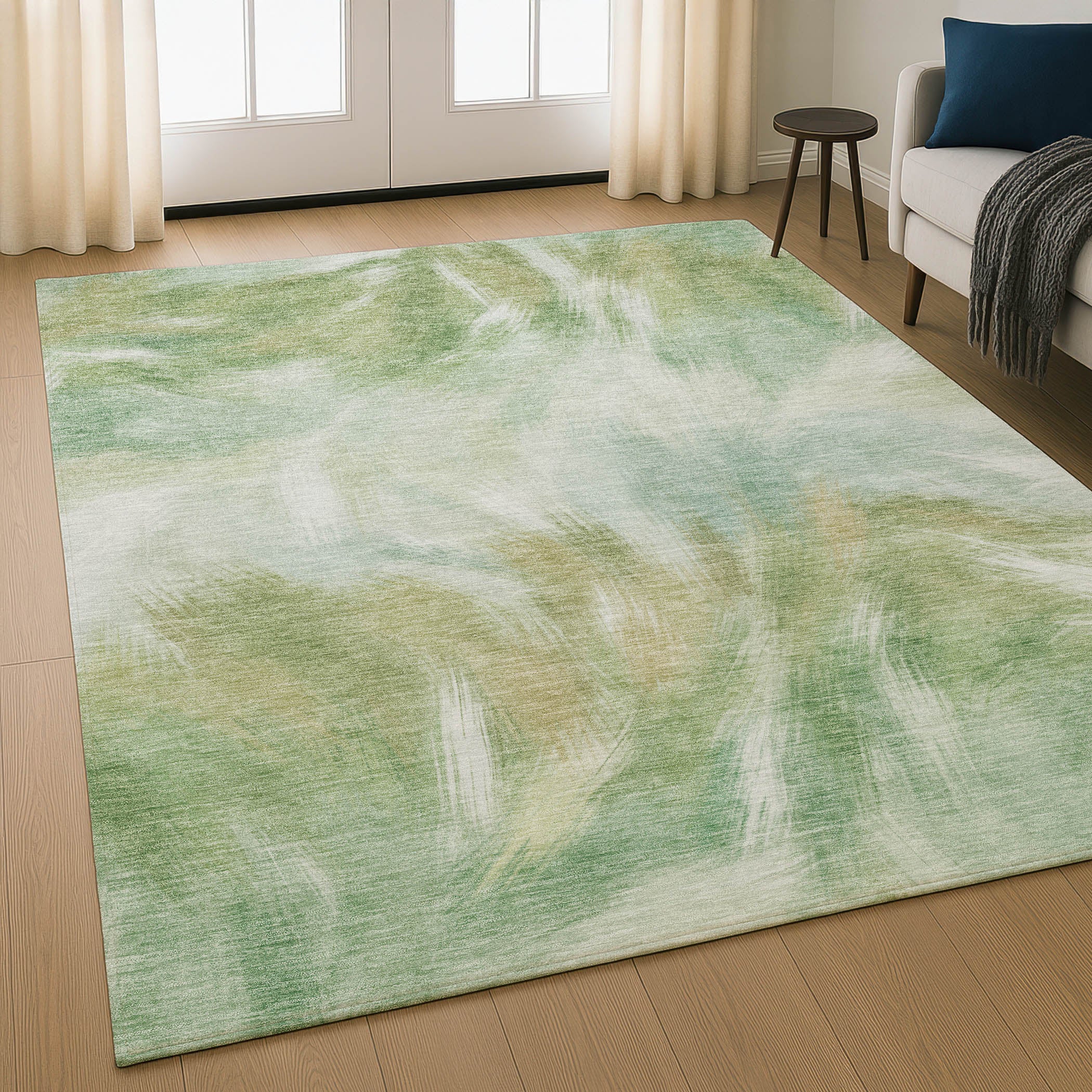 Split Machine Washable Transitional Green Rug 2'6" x 3'10" #shape_Rectangle