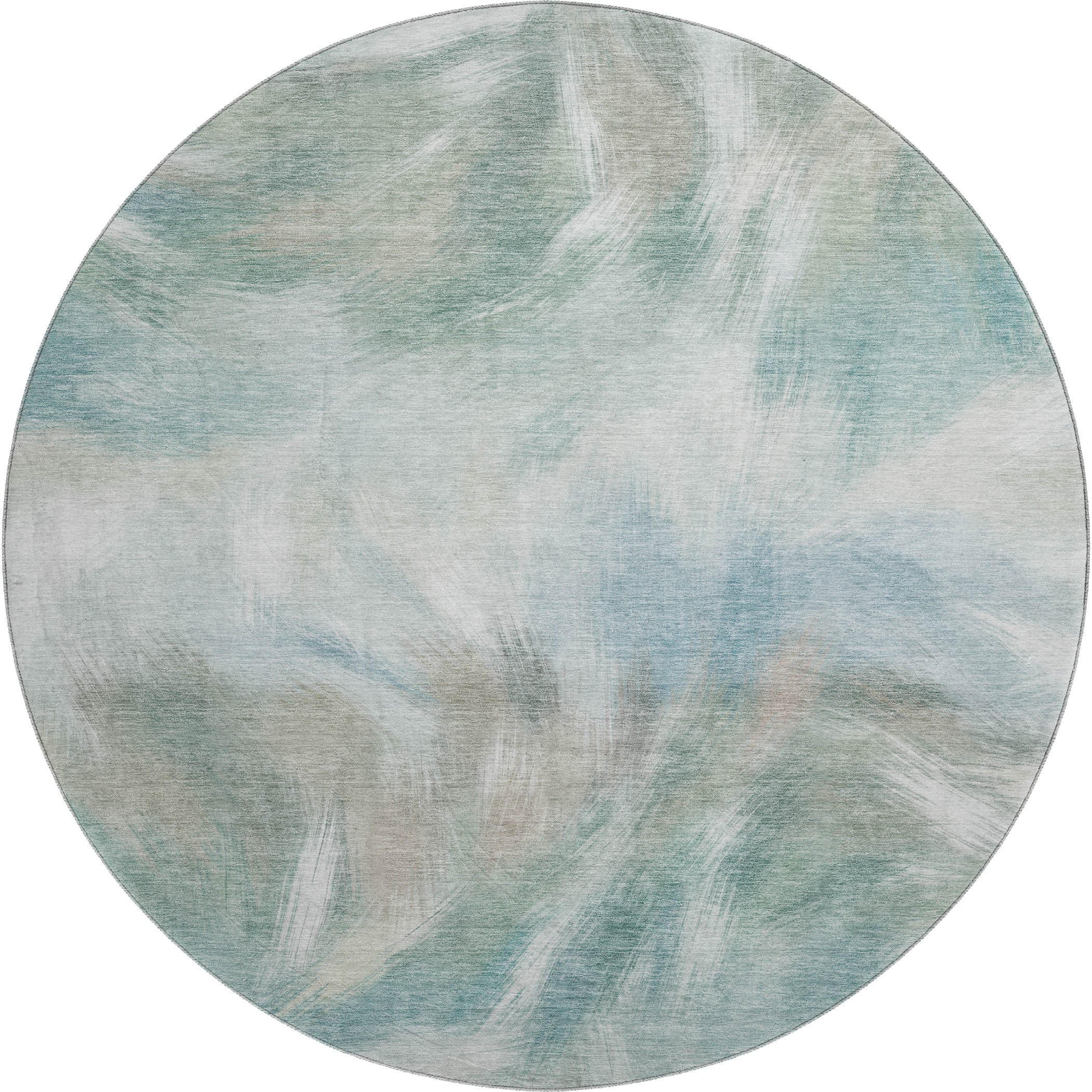 Split Machine Washable Transitional Sky Blue Rug 8' x 8' #shape_Round
