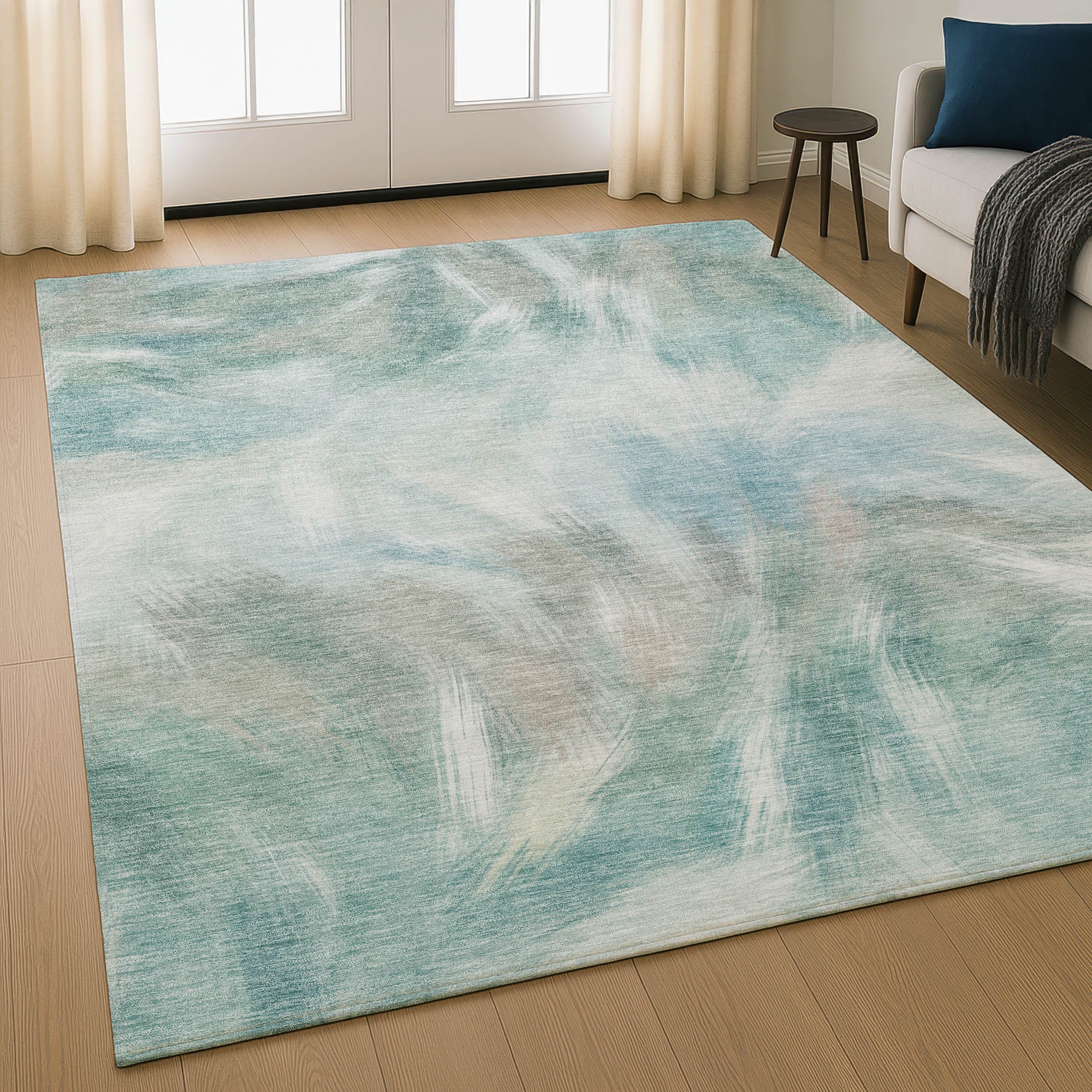 Split Machine Washable Transitional Sky Blue Rug 2'6" x 3'10" #shape_Rectangle