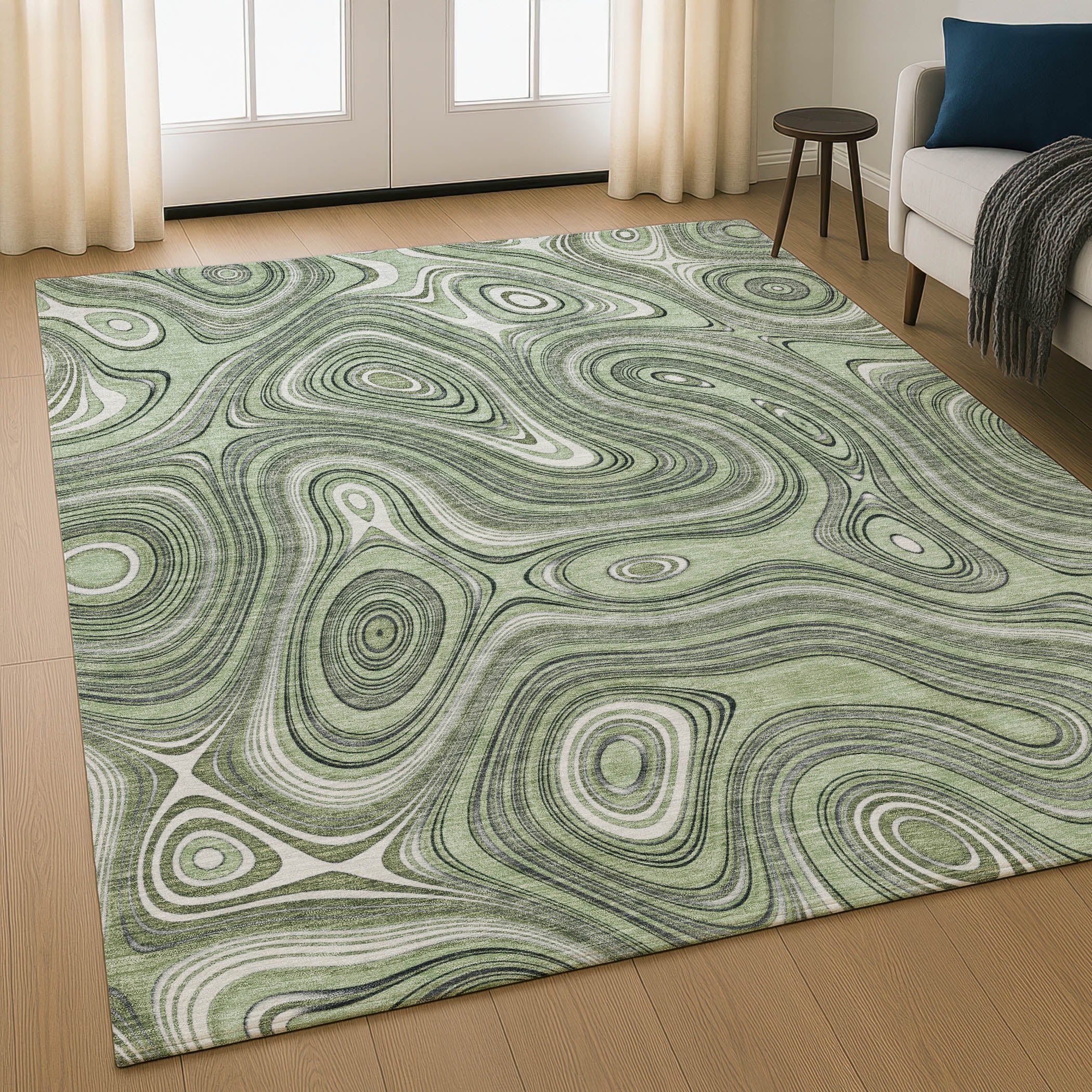 Istanbul Machine Washable Transitional Aloe Green Rug 2'6" x 3'10" #shape_Rectangle