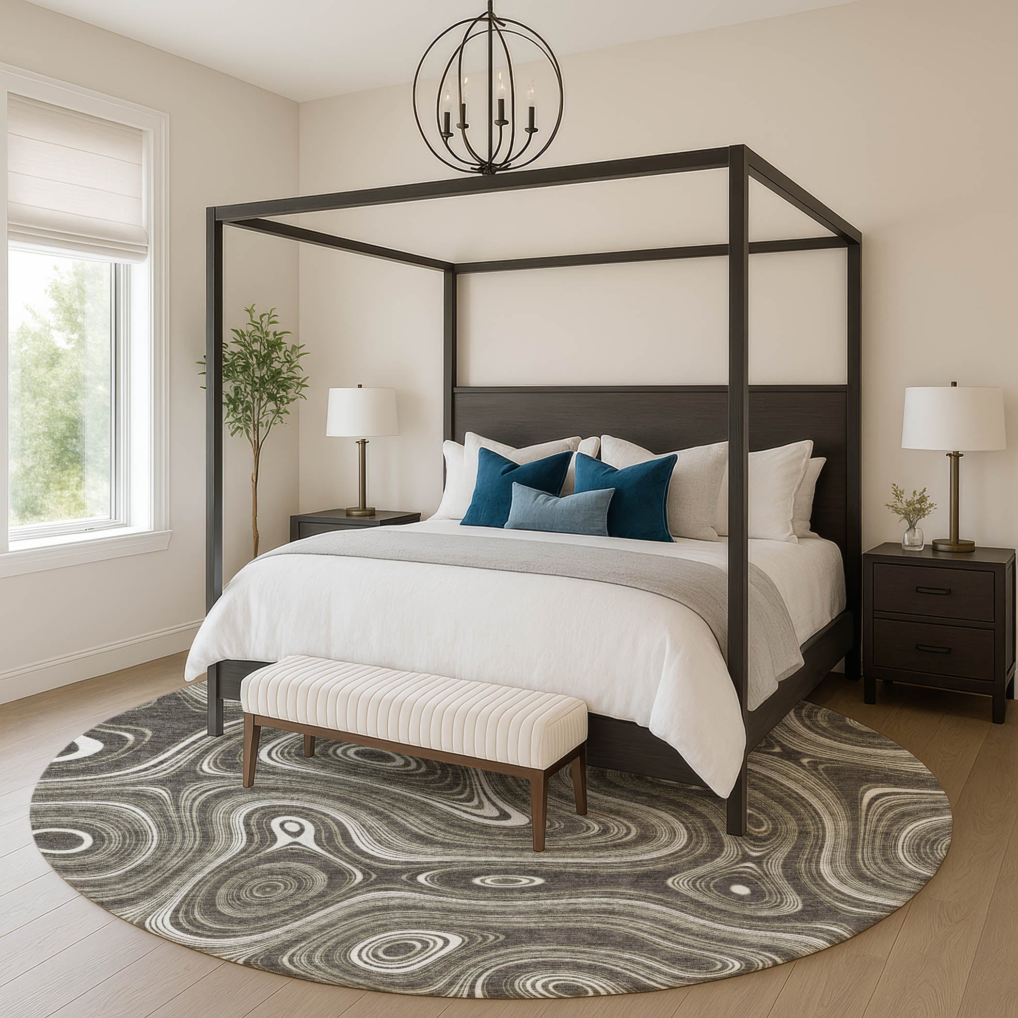 Istanbul Machine Washable Transitional Gray Rug 8' x 8' #shape_Round