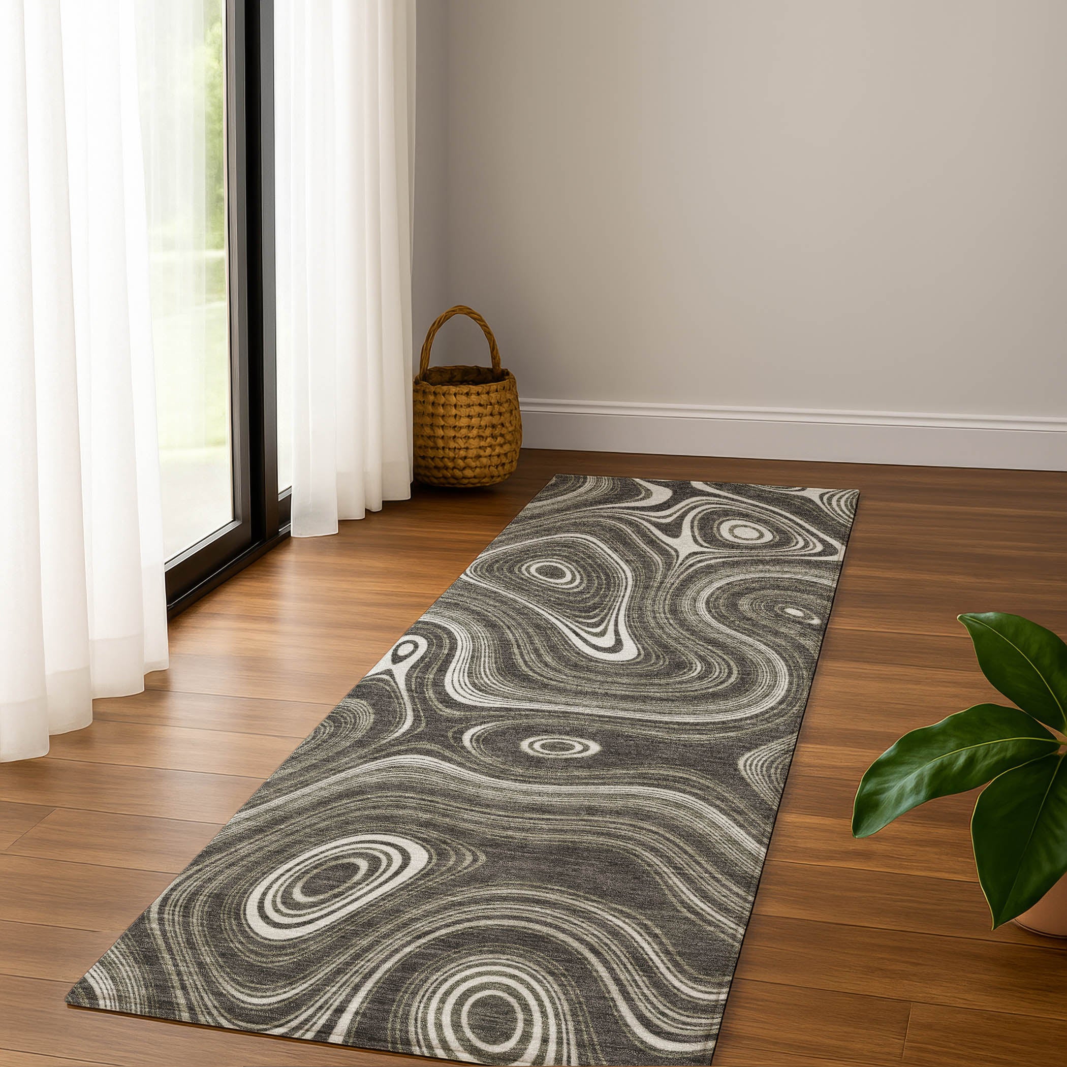 Istanbul Machine Washable Transitional Gray Rug 2'3" x 7'6" #shape_Runner