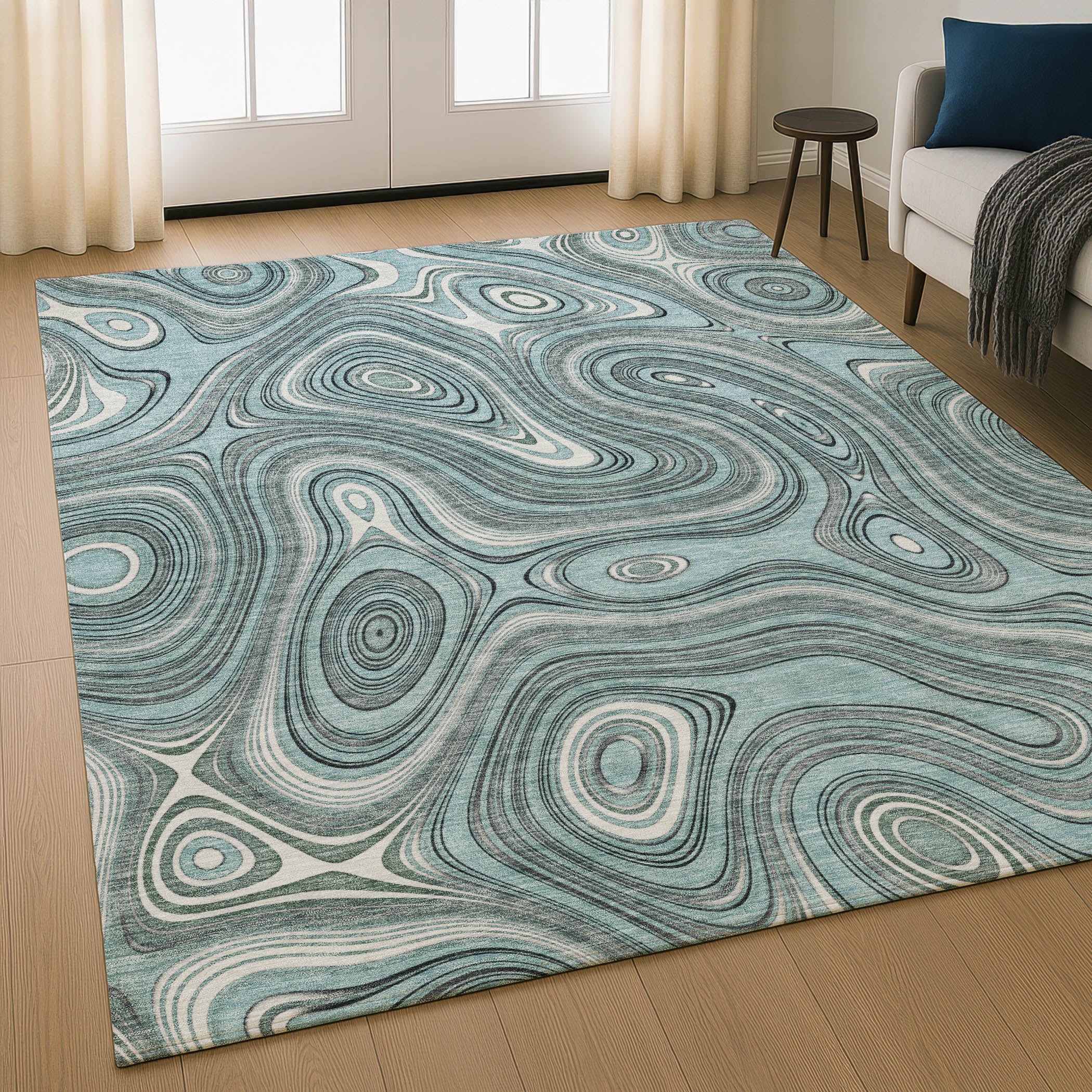 Istanbul Machine Washable Transitional Sky Blue Rug 2'6" x 3'10" #shape_Rectangle
