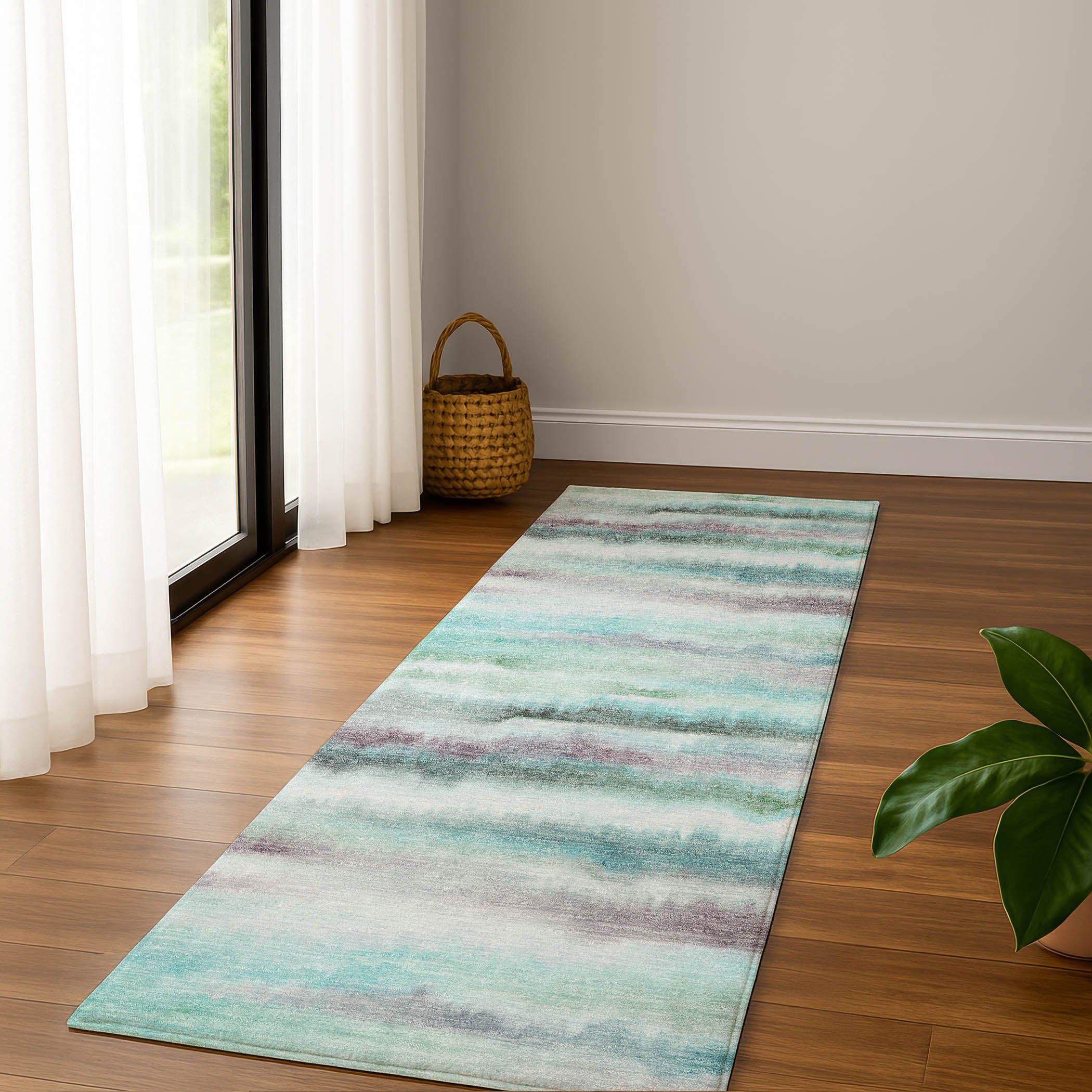 Sintra Machine Washable Transitional Teal Rug 2'3" x 7'6" #shape_Runner