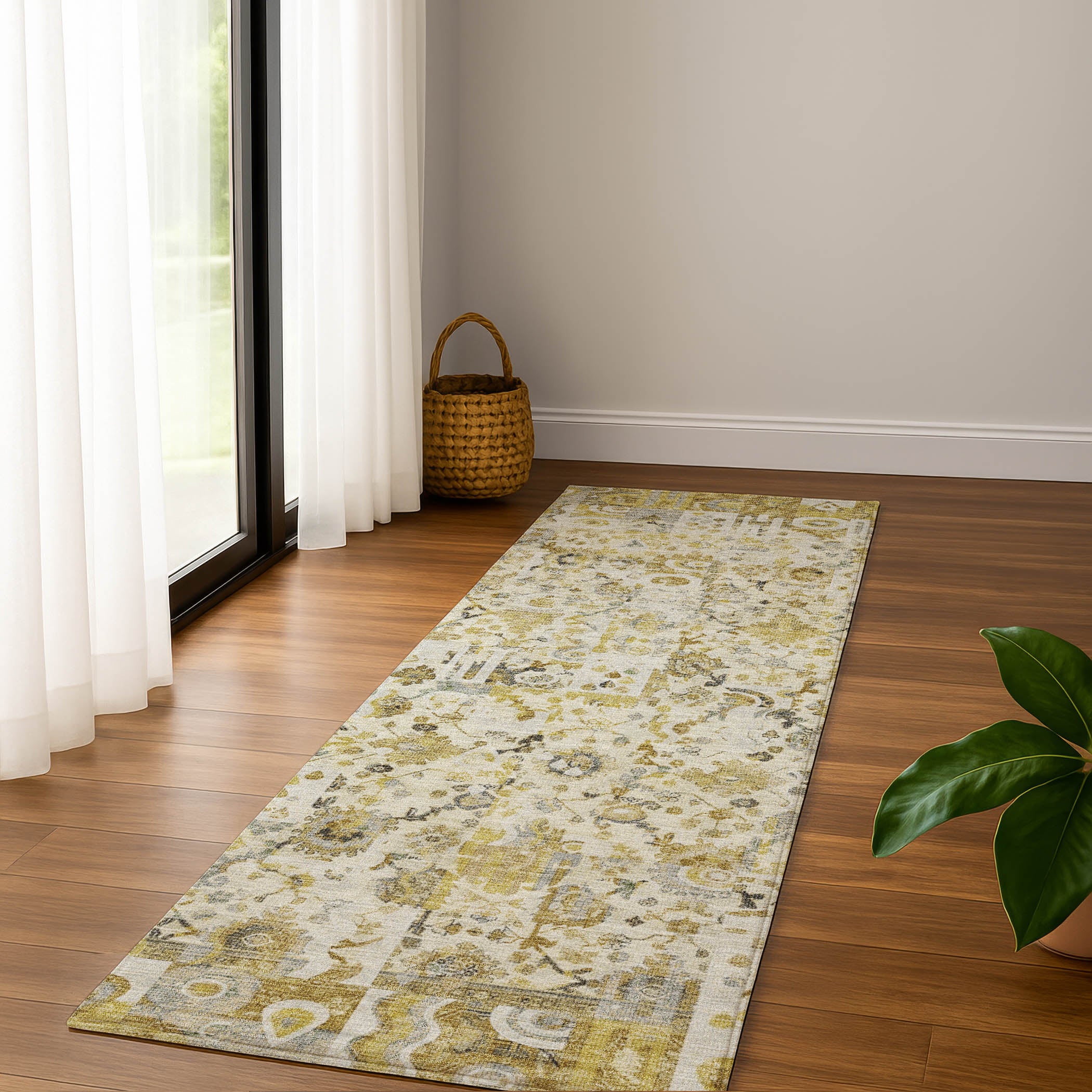 Jaipur Machine Washable Traditional Gold Rug 2'3" x 7'6" #shape_Runner