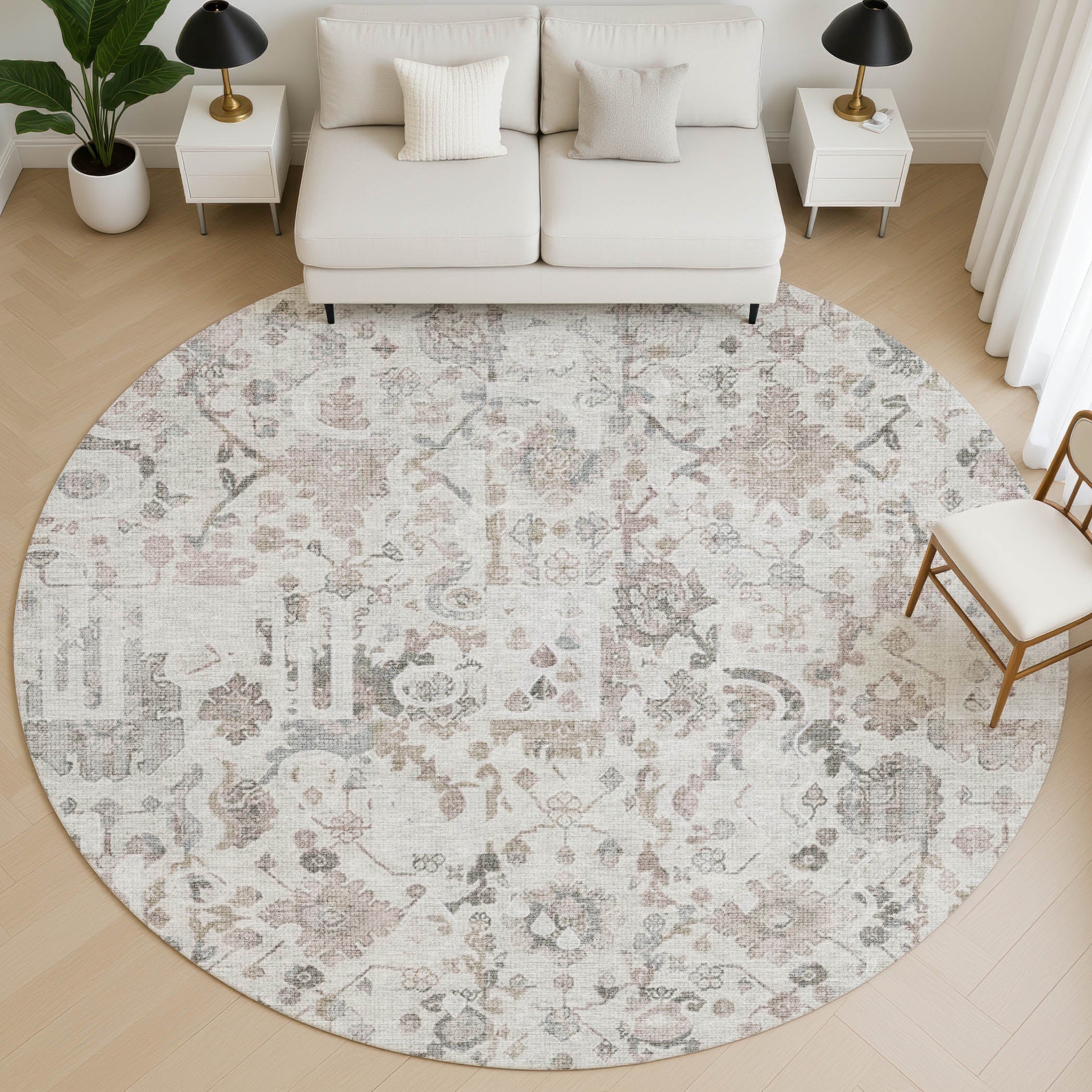 Jaipur Machine Washable Traditional Taupe Brown Rug 8' x 8' #shape_Round