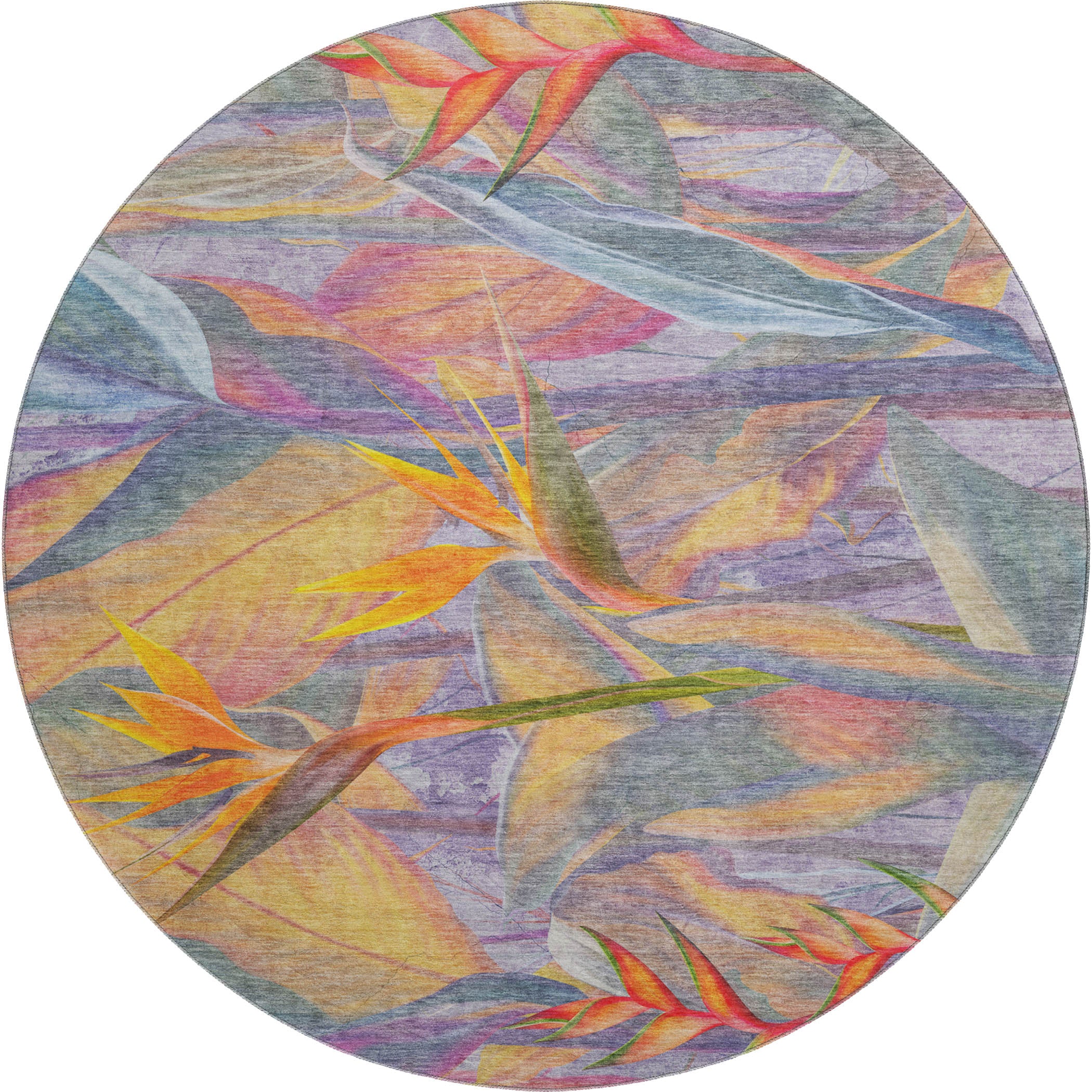 Montevideo Machine Washable Tropical Multi Rug 8' x 8' #shape_Round