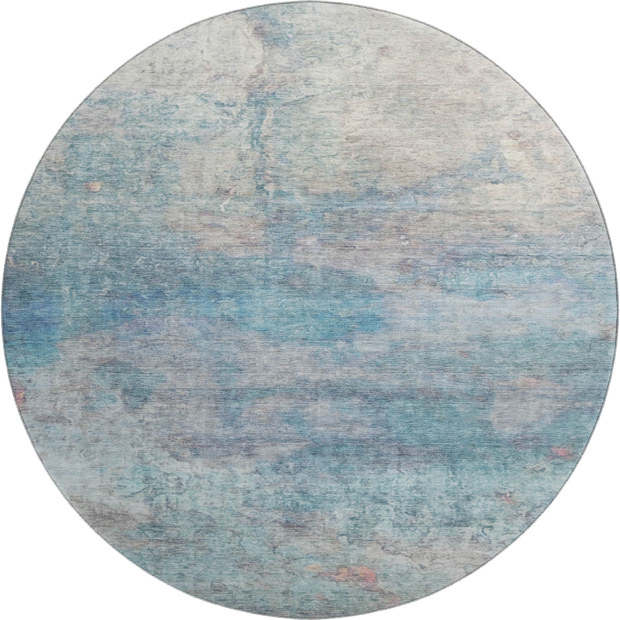 Dublin Machine Washable Transitional Aqua Teal Rug 8' x 8' #shape_Round