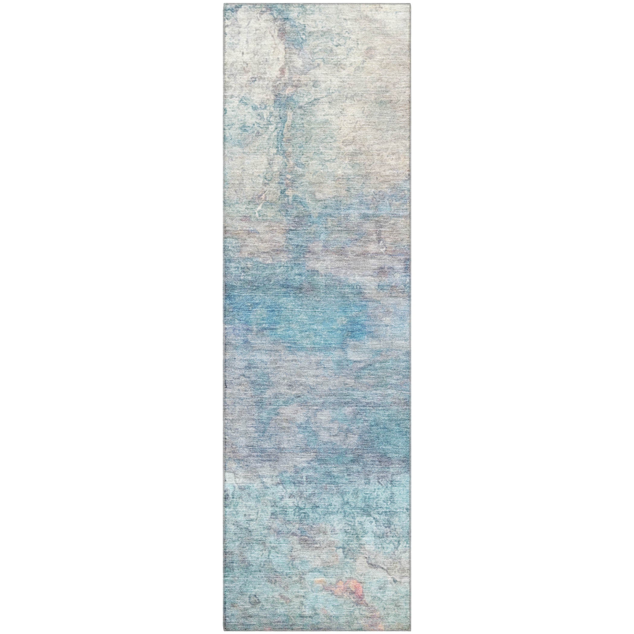 Dublin Machine Washable Transitional Aqua Teal Rug 2'3" x 7'6" #shape_Runner
