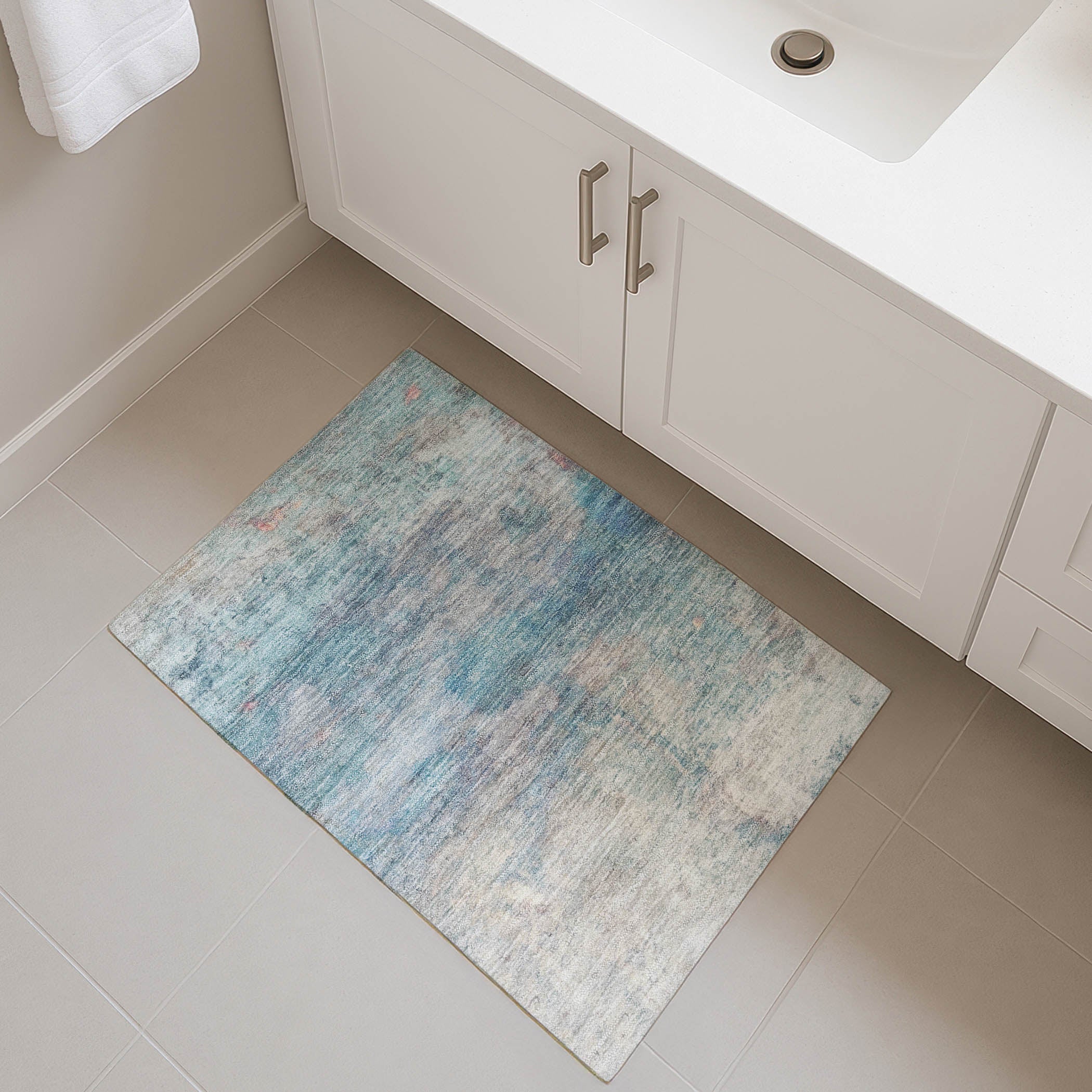Dublin Machine Washable Transitional Aqua Teal Rug 1'8" x 2'6" #shape_Rectangle