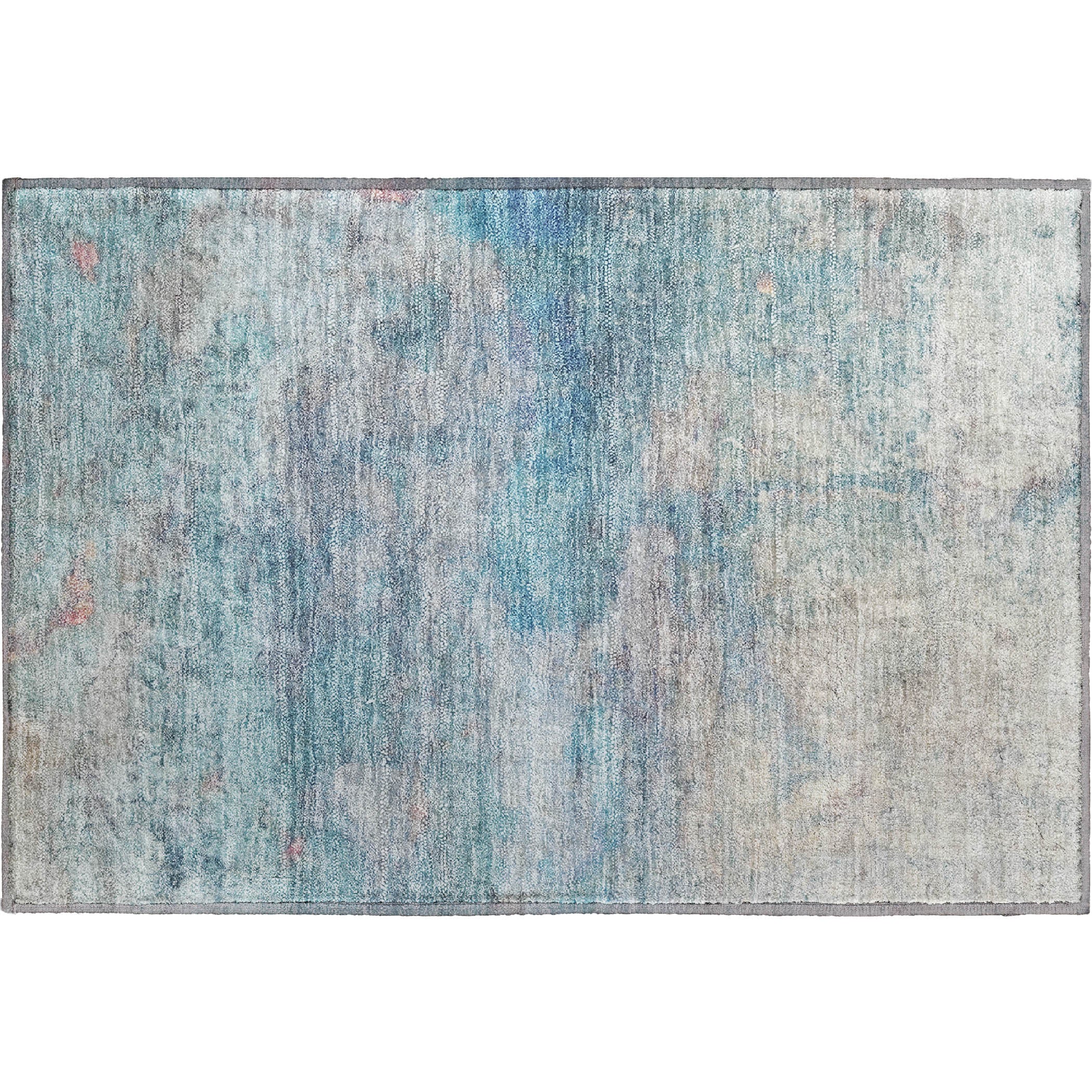 Dublin Machine Washable Transitional Aqua Teal Rug 1'8" x 2'6" #shape_Rectangle