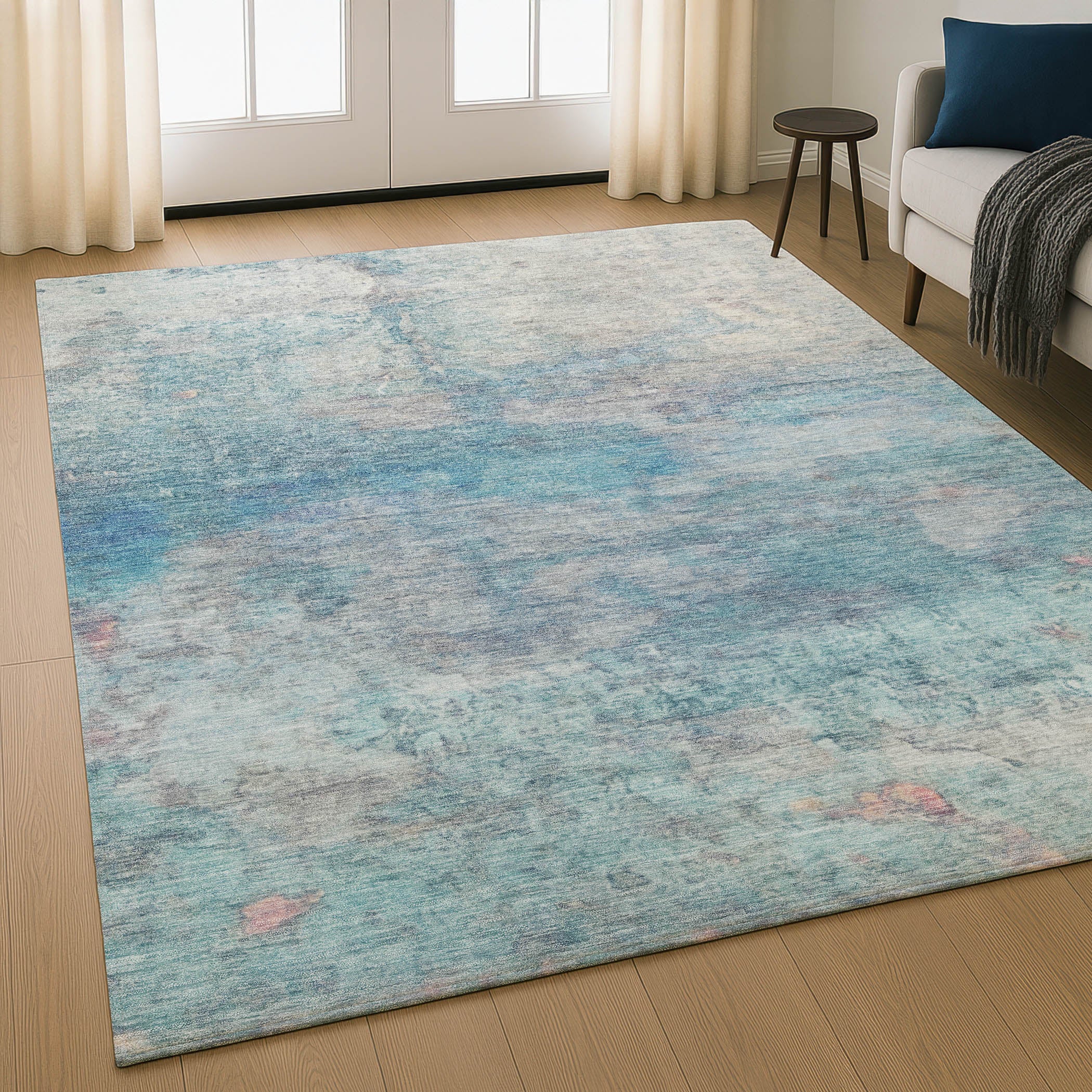 Dublin Machine Washable Transitional Aqua Teal Rug 2'6" x 3'10" #shape_Rectangle