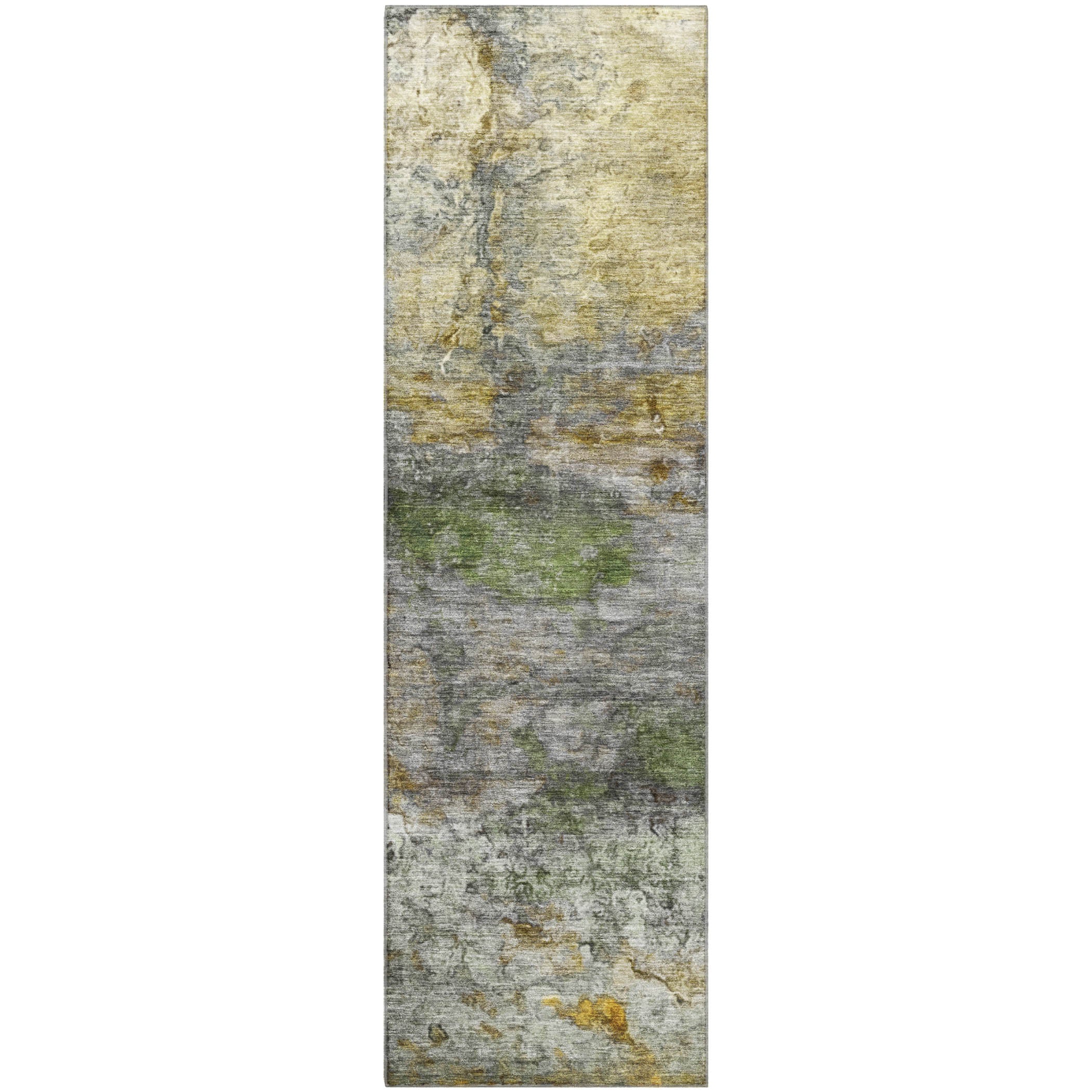 Dublin Machine Washable Transitional Olive Green Rug 2'3" x 7'6" #shape_Runner