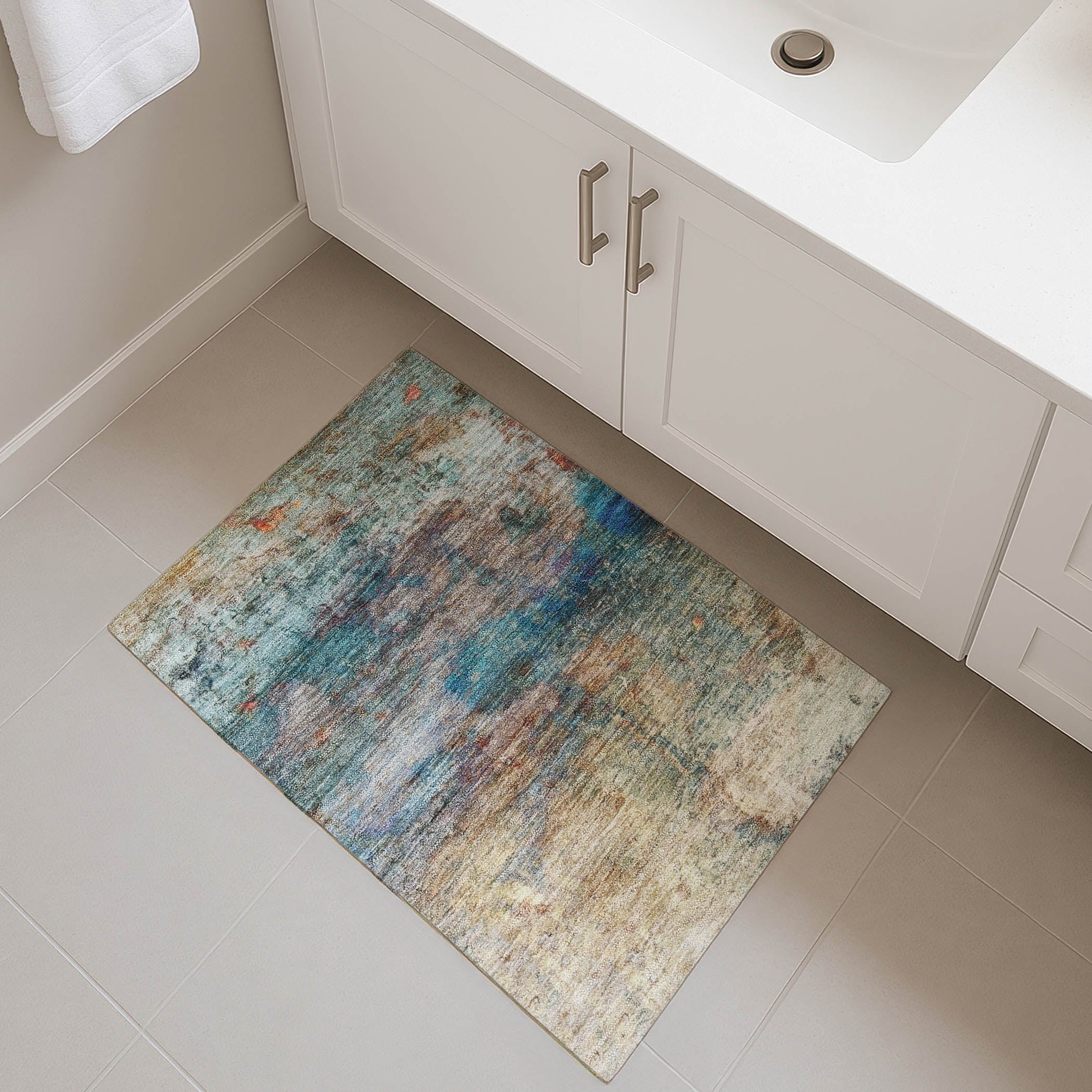 Dublin Machine Washable Transitional Teal Rug 1'8" x 2'6" #shape_Rectangle