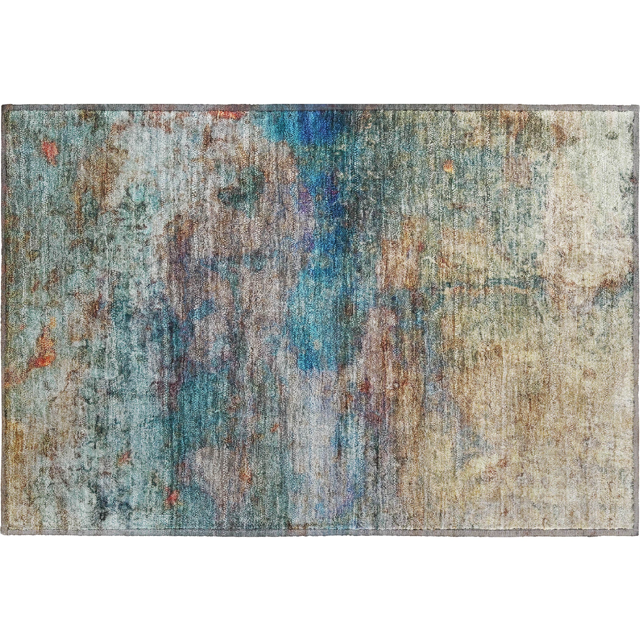 Dublin Machine Washable Transitional Teal Rug 1'8" x 2'6" #shape_Rectangle