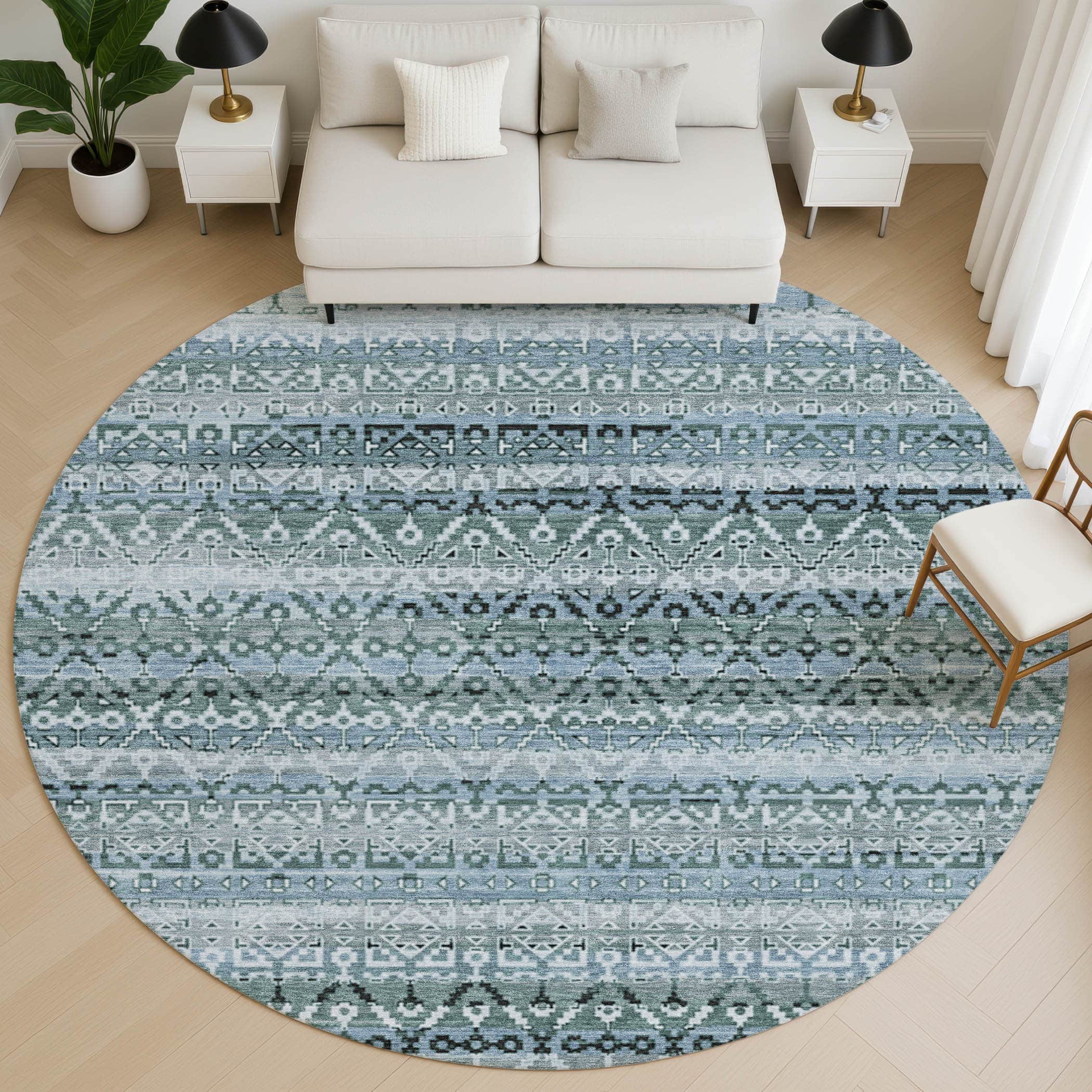 Kotor Machine Washable Transitional Aloe Green Rug 8' x 8' #shape_Round