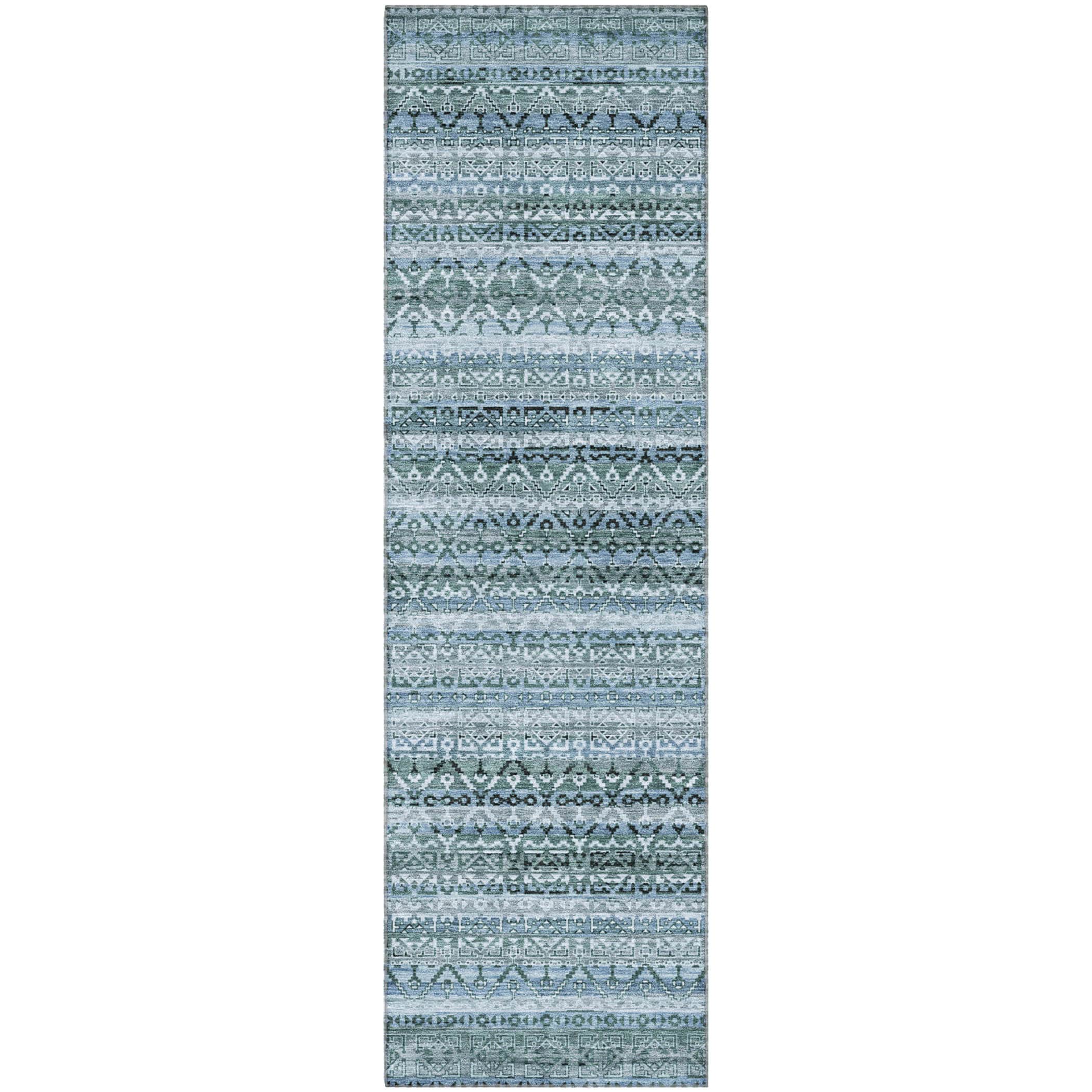 Kotor Machine Washable Transitional Aloe Green Rug 2'3" x 7'6" #shape_Runner