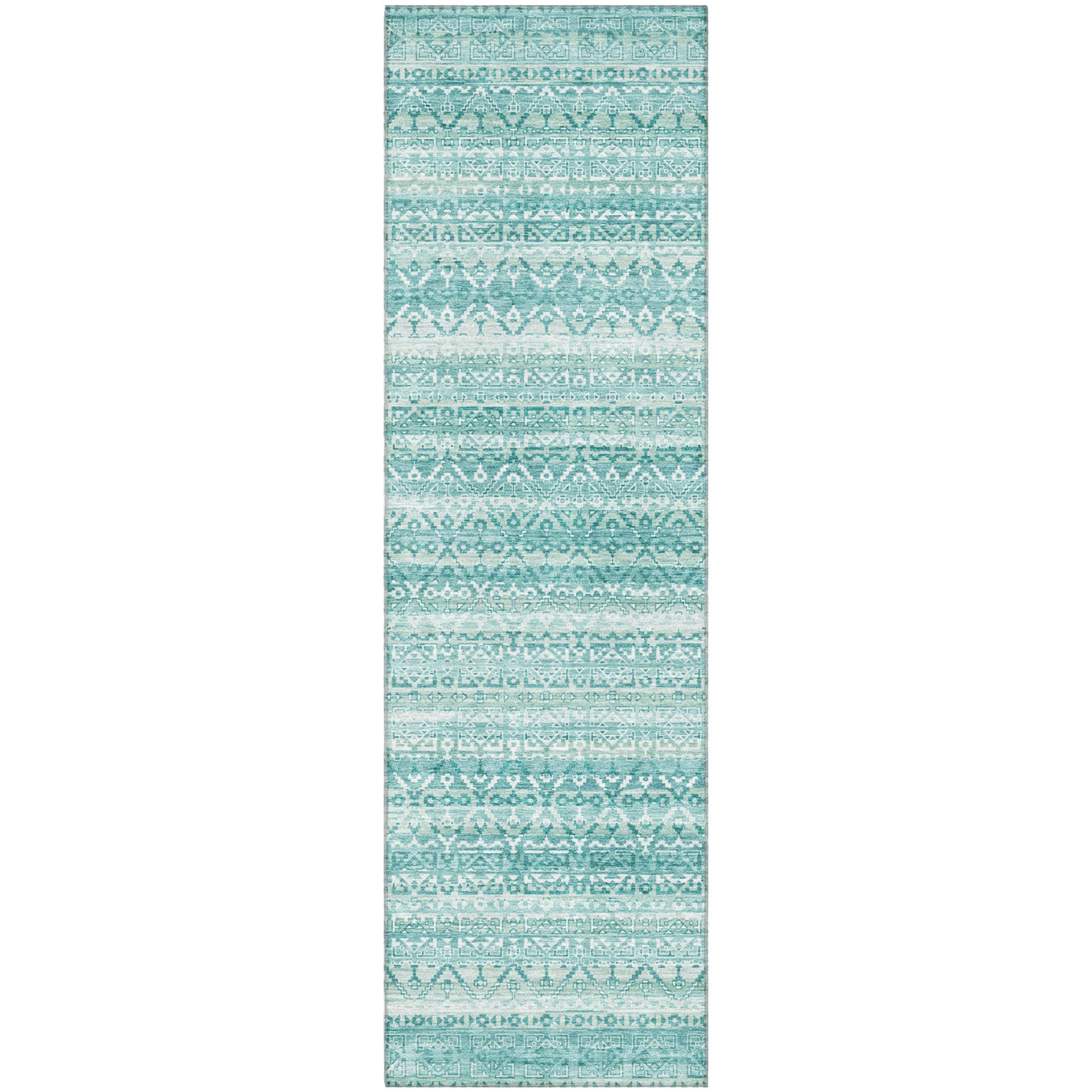 Kotor Machine Washable Transitional Aqua Teal Rug 2'3" x 7'6" #shape_Runner